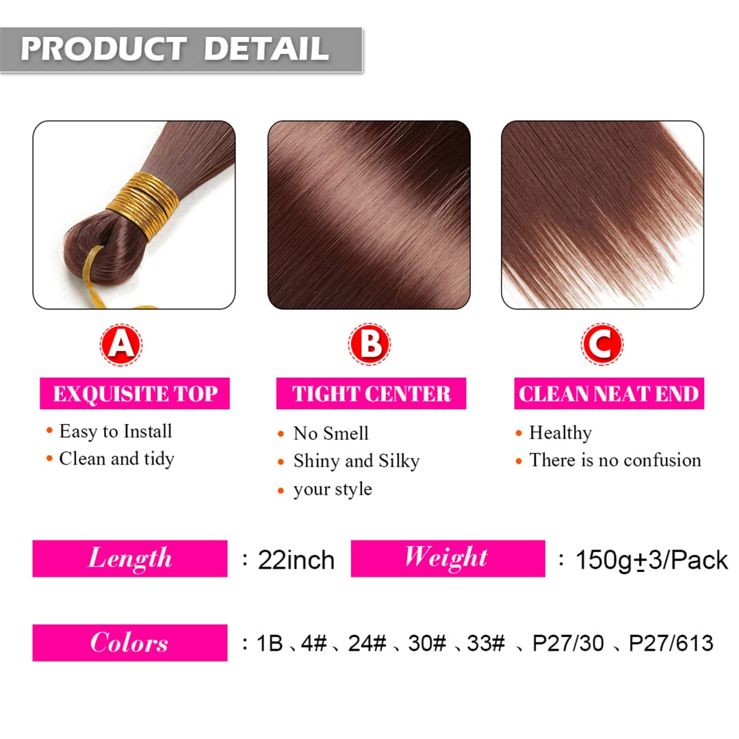 22 Inch Silky Straight Crochet Braids Hair - Synthetic Pre-Stretched Braiding Hair for Box Braids (9Pcs/Lot, #30 Color) - Perfect for Protective Styles, Weaves & Natural Hair Extensions