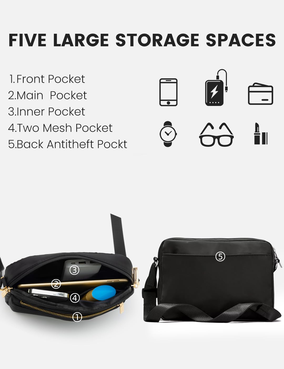 Waterproof Nylon Crossbody Bag for Women - Lightweight Travel Purse with Long Adjustable Strap, Durable & Stylish - Perfect for Daily Commute, Shopping, and Travel Accessories