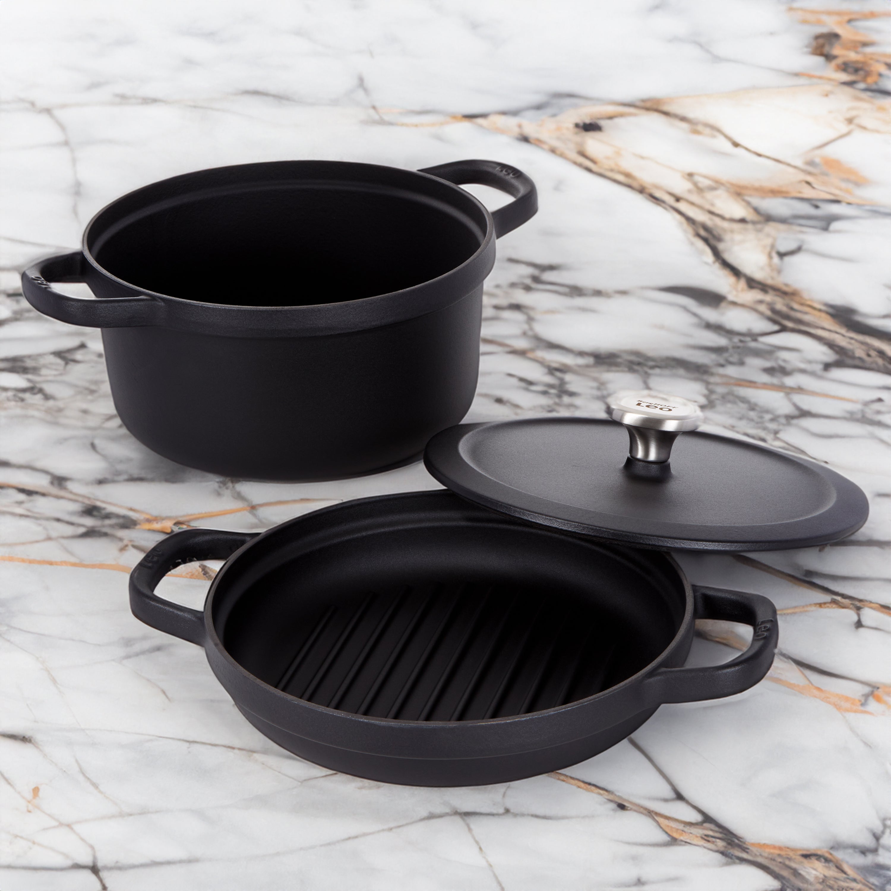 BergHOFF Leo Graphite 3.2 Quart Enameled Cast Iron Stockpot with Lid - 8 Inch Dutch Oven for Soups, Stews & Braising - Stovetop & Oven Safe Cookware for Home Chefs