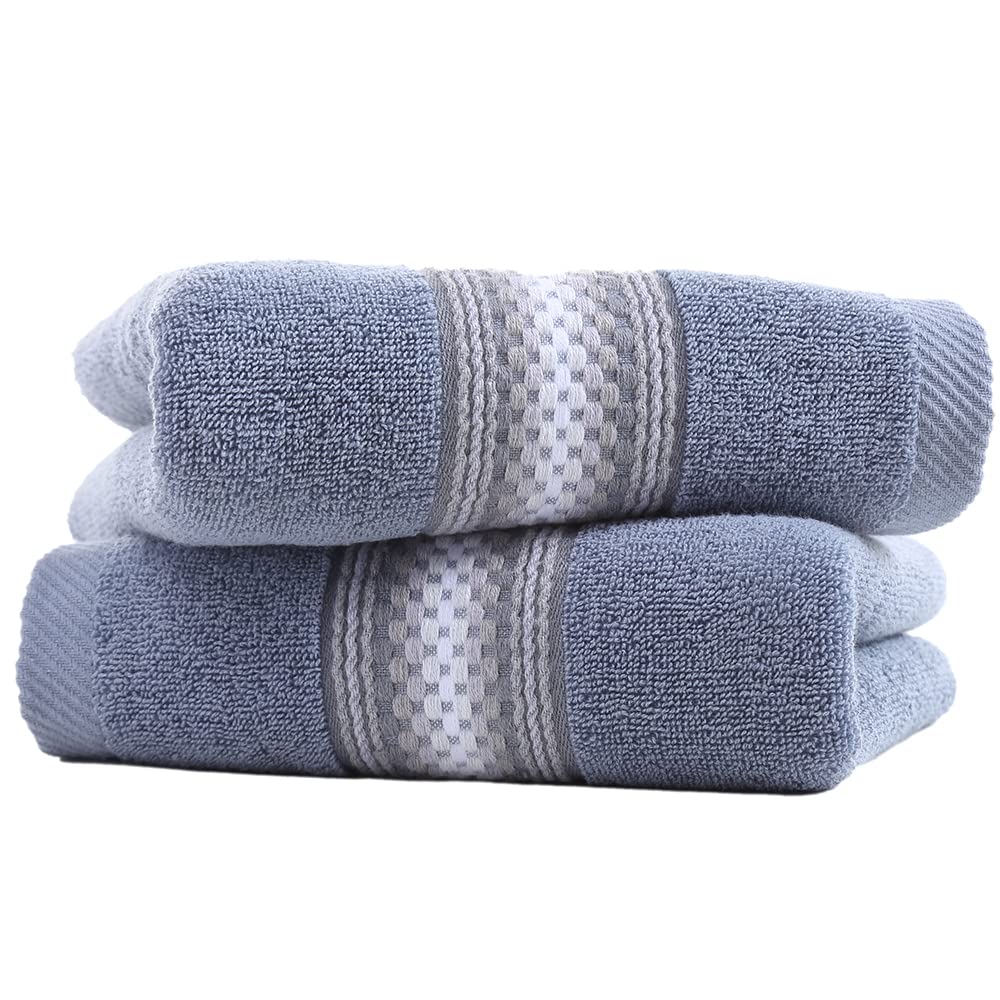 YiLUOMO 2-Pack Blue Striped Hand Towels - 100% Cotton Soft & Absorbent Bath Towels (13x29 Inch) for Kitchen, Bathroom & Guest Room Decor