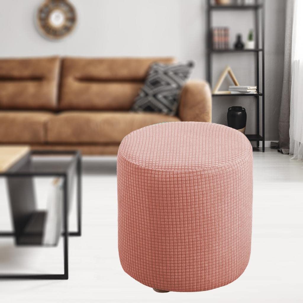 Prettyia Round Ottoman Slipcover - Soft Thick Modern Style Folding Storage Stool Cover, Pink | Perfect for Living Room, Bedroom & Nursery Furniture Protection
