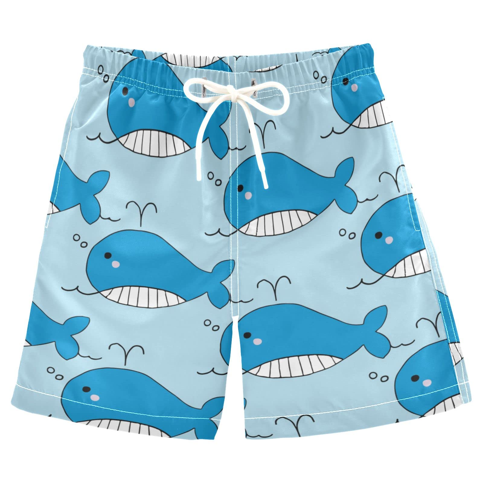 Blue Whales Boys Swim Trunks - Adjustable Waist Toddler Swim Shorts for Beach & Pool (8-14 Years) | Perfect for Summer Swimming Lessons & Water Play