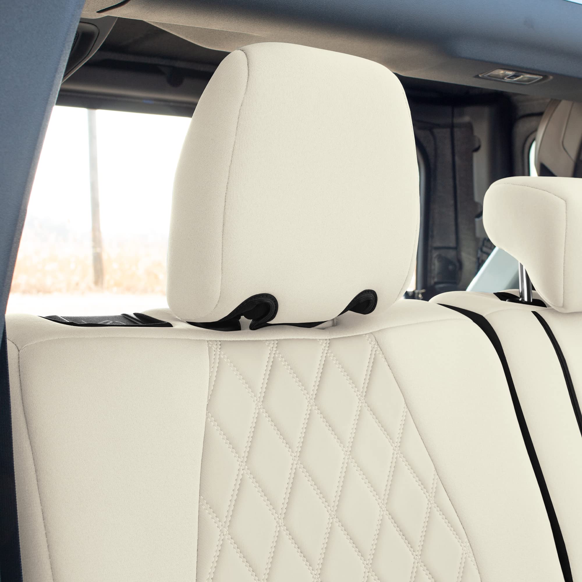 Custom Fit Neoprene Seat Covers for Ford Bronco 2021-2022 SUV - Water Resistant Neosupreme Front & Rear Set in Solid Beige | Perfect for Off-Roading, Camping & Daily Commute
