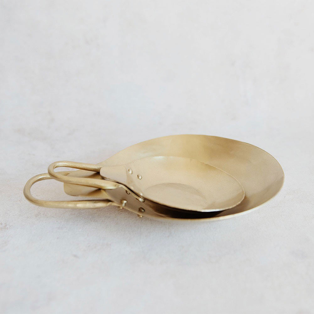 Hand Forged Brass Spoon Rest Set - 3 Piece Kitchen Utensil Holder for Cooking, Serving & Countertop Display