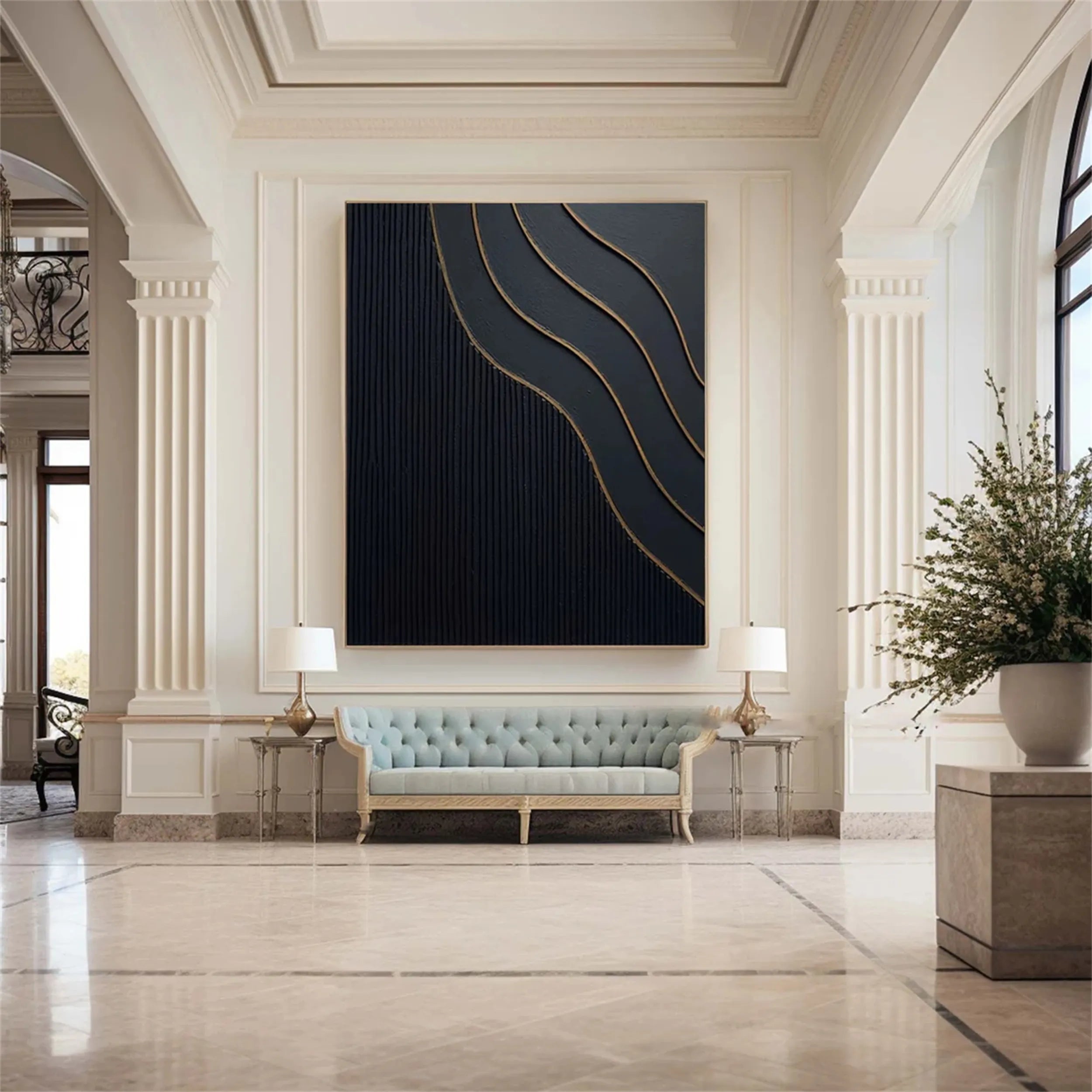 Black Gold Minimalist Textured Wall Art Painting - Modern Abstract Canvas Decor for Living Room, Bedroom & Office | #MZ087