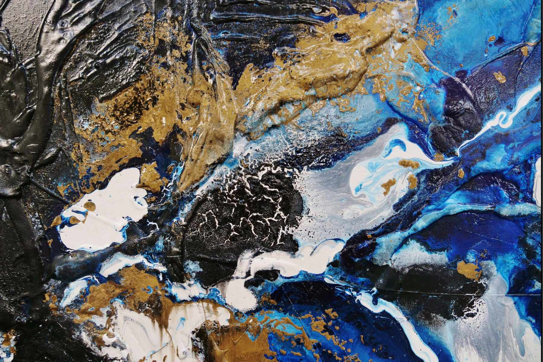 Admiralty 200cm x 80cm Blue Gold Textured Abstract Canvas Art - Modern Large Wall Painting for Living Room, Bedroom & Office Decor