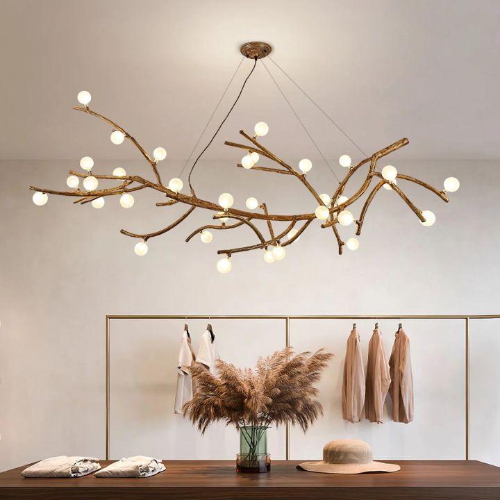 Boho Tree Branch Modern Chandelier - Handmade Wooden Ceiling Light Fixture for Living Room, Bedroom & Dining Room - Rustic Nature-Inspired Lighting Decor for Home & Cafe