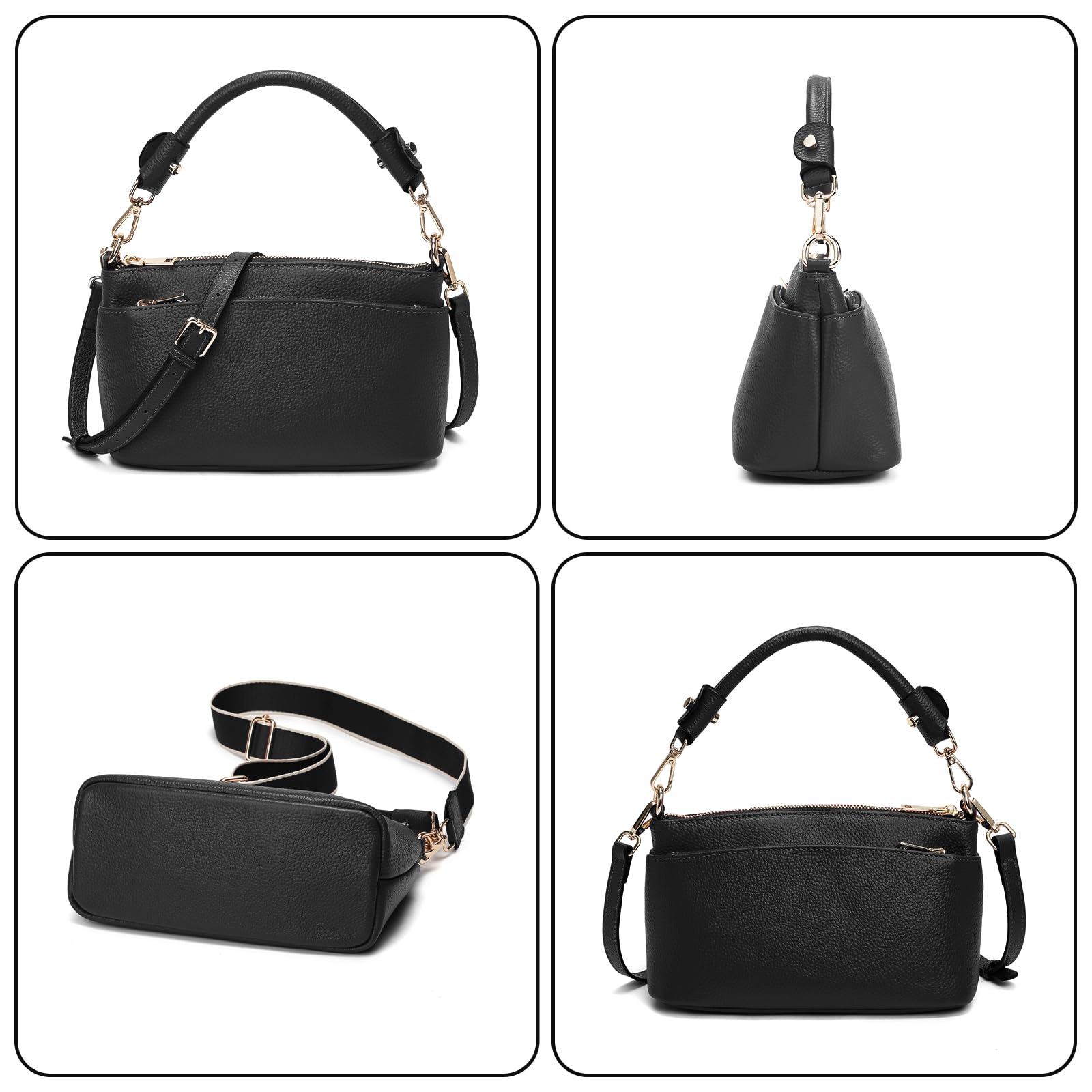 Women's Cow Leather Crossbody Bag with 3 Straps - Perfect for Daily Use & Travel