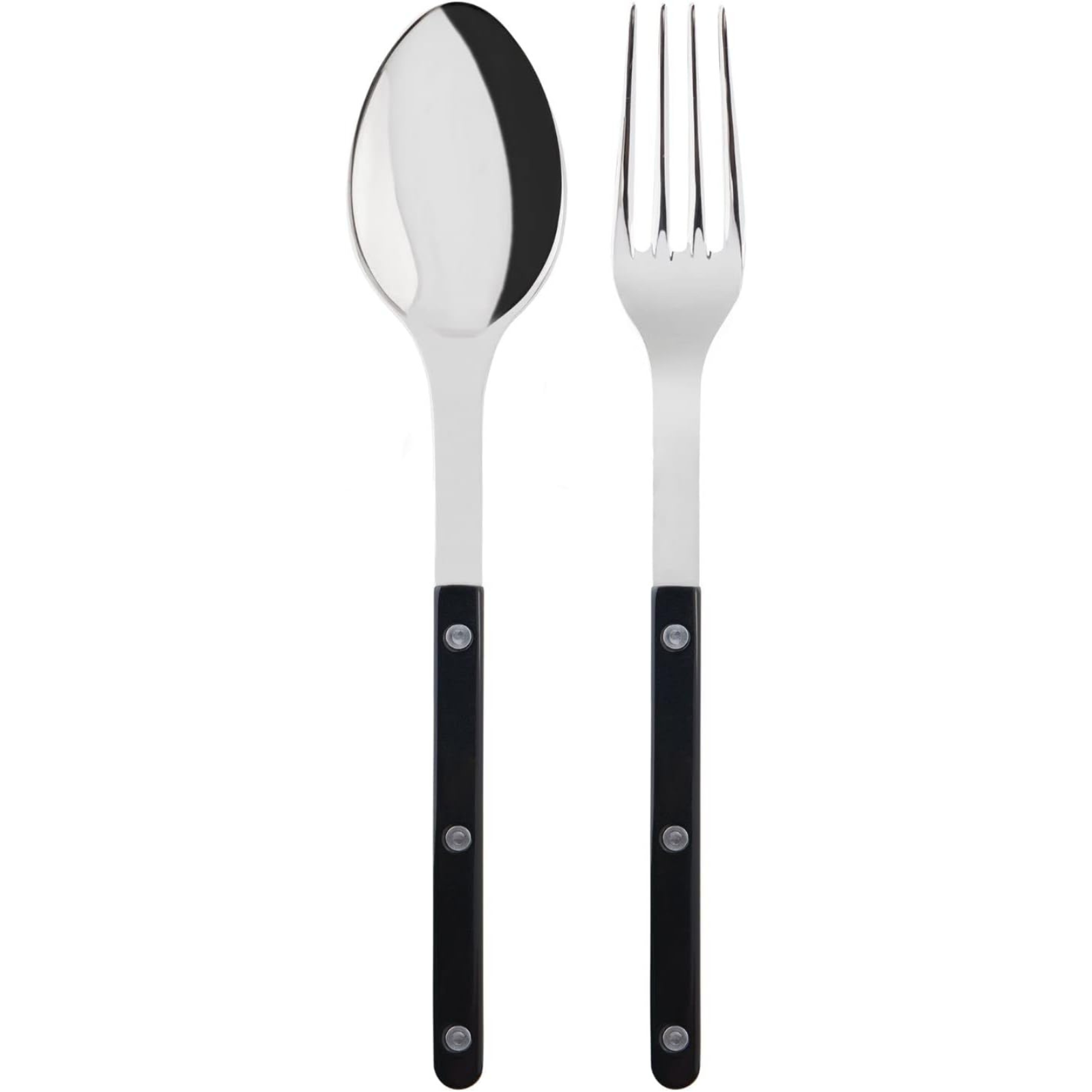 2-Piece Bistro Serving Set - Large Stainless Steel & Nylon Fork and Spoon - Dishwasher Safe Black Utensils with Brilliant Finish - Perfect for Restaurants, Catering, and Home Dining