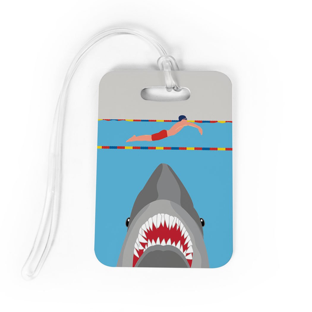Swimming Luggage Tag & Bag Tag - Funny Shark Attack Design for Swimmers - Customizable Personal Info on Back - Medium Size - Perfect for Pool, Beach & Travel Accessories