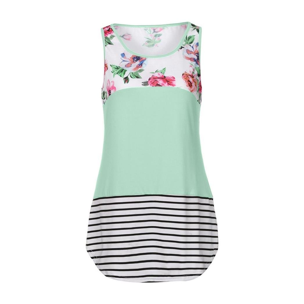 FORUU Women's Floral Stripe Printed Patchwork Tank Top - Summer Casual Crop Vest in Green | Perfect for Beach Outfits, Yoga & Summer Fashion