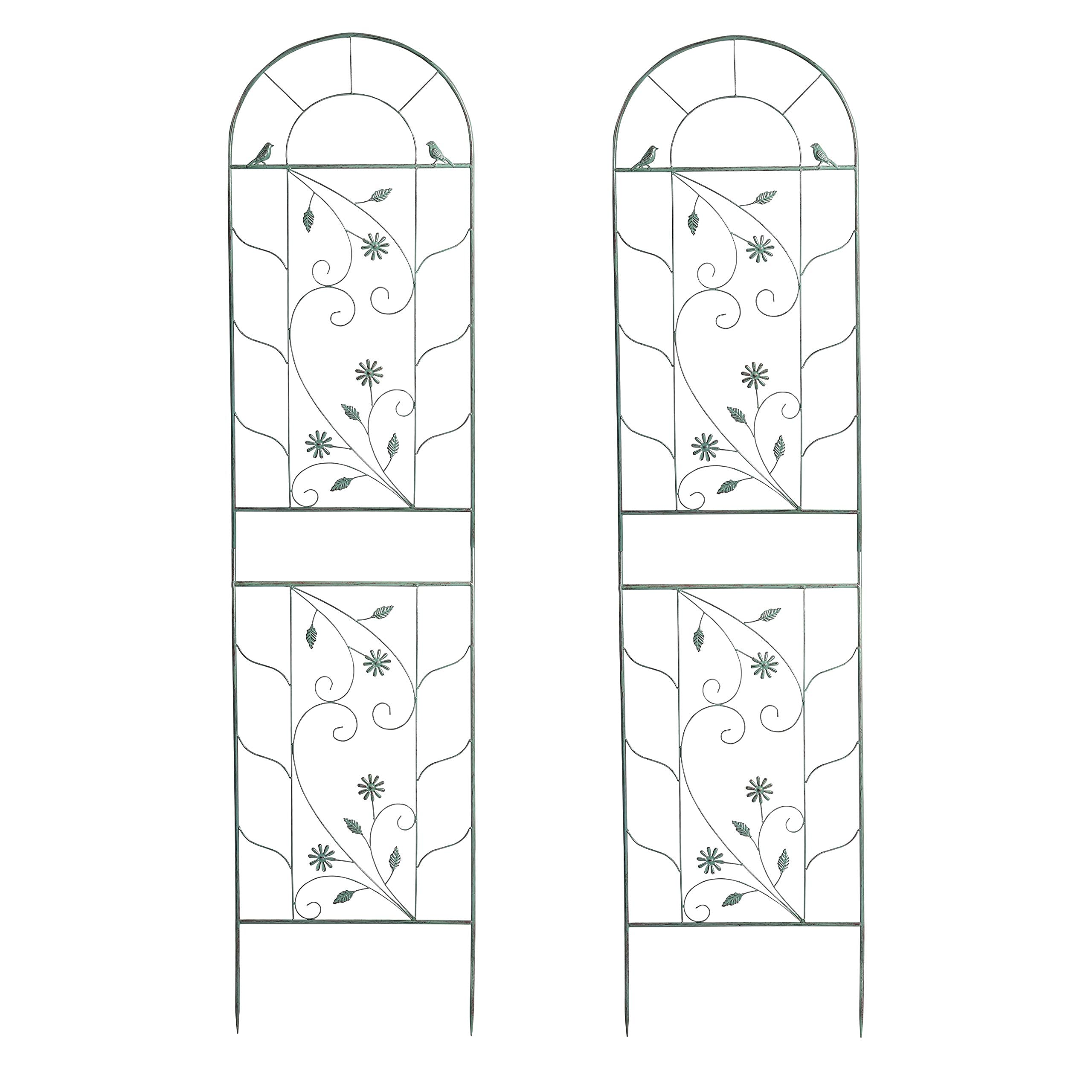 Premium 2-Pack Green Metal Garden Trellises - 210cm Tall Rustic Plant Climbing Support for Roses, Flowers & Vines | Durable Wall Mount & In-Ground Plant Stand for Outdoor Decor, Patio & Backyard Landscaping