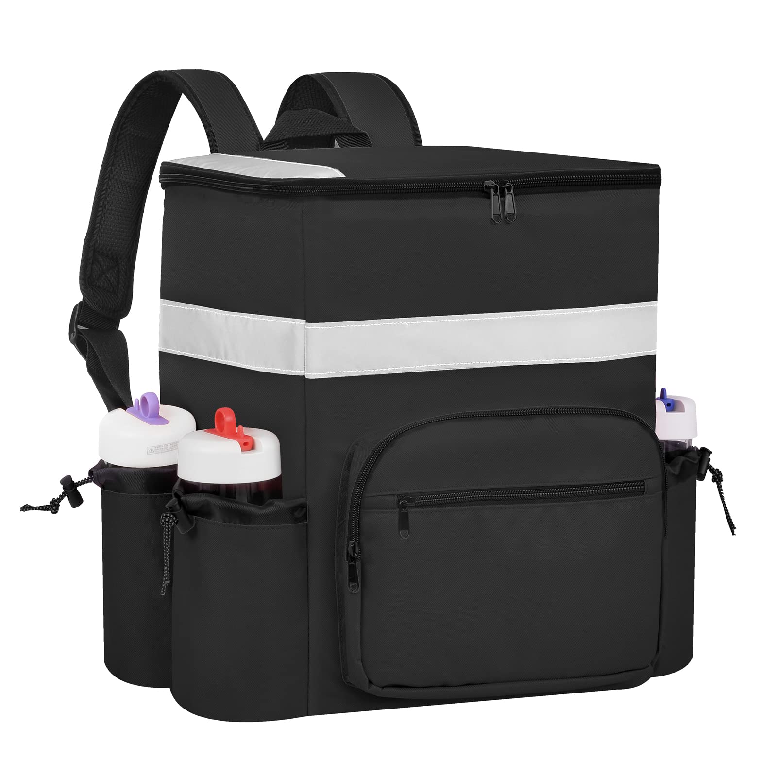 Insulated Pizza Delivery Backpack with Cup Holders & Support Boards - Hot/Cold Food Carrier for Bike Delivery - Perfect for Uber Eats, DoorDash & Restaurant Takeout (Black)