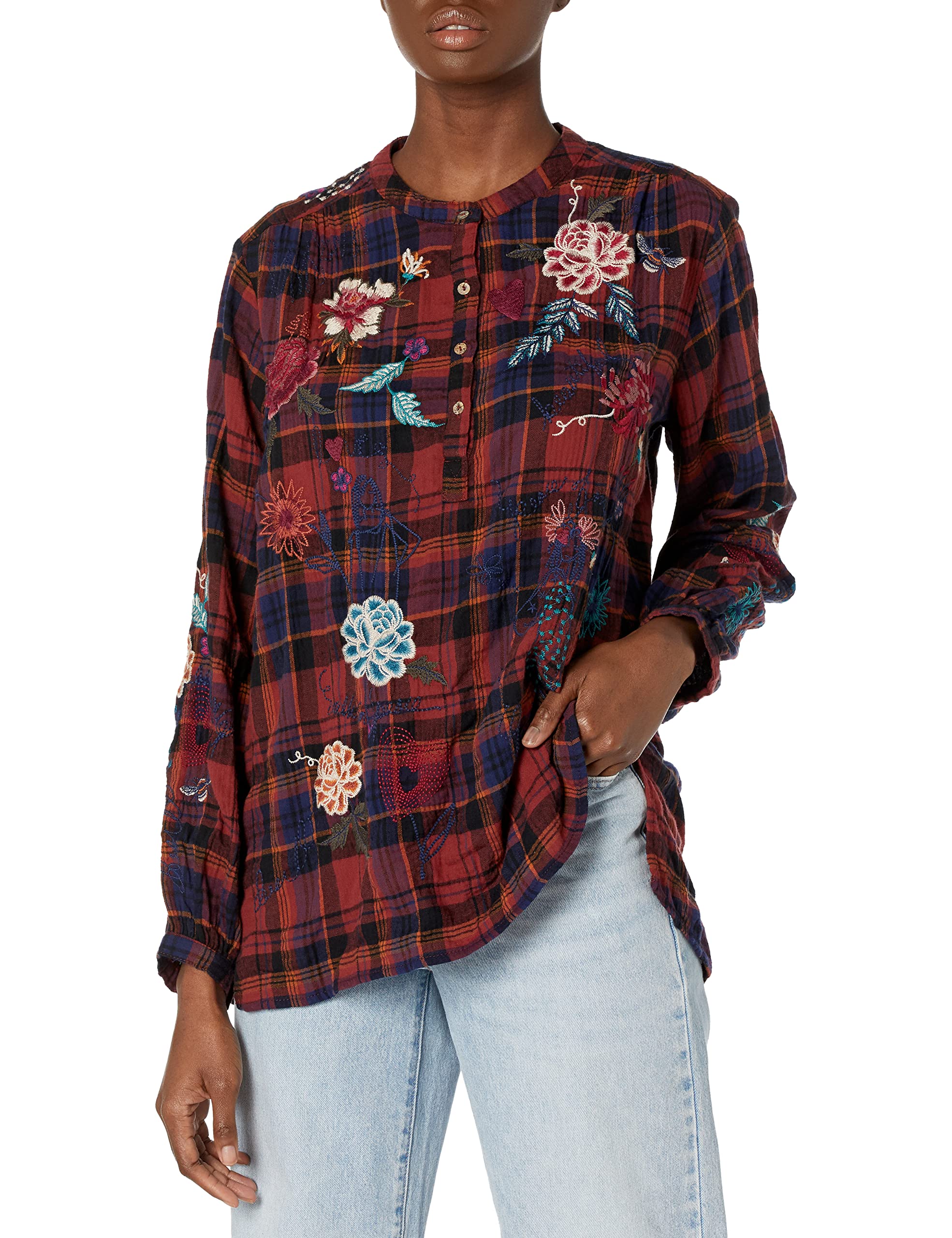 Johnny Was Women's Long Sleeve Blouse - Boho Floral Print Tunic Top for Casual Wear & Office Outfits