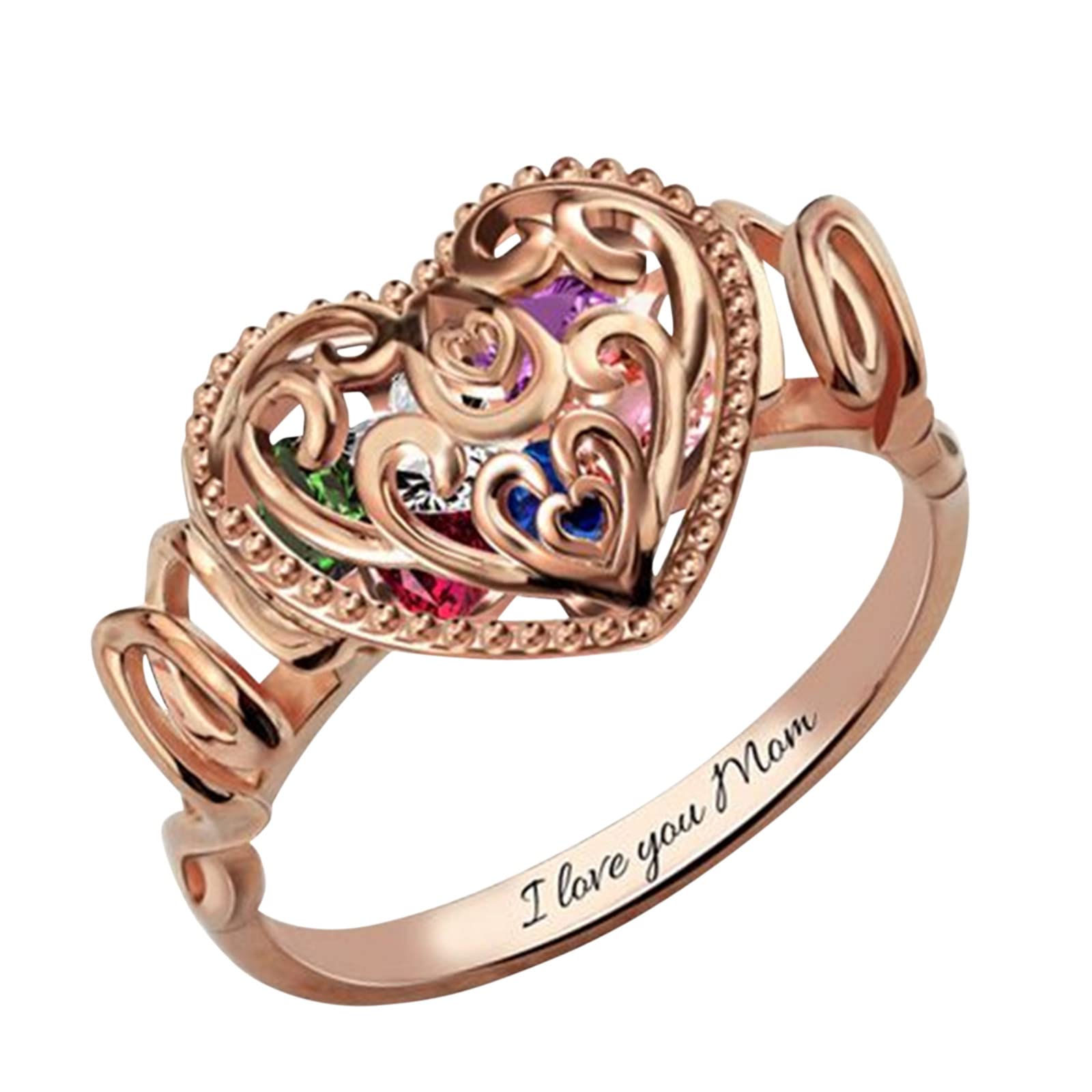 Rose Gold Hollow Heart Zircon Ring for Women - Elegant Jewelry Gift for Mom, Wife, Girlfriend - Perfect for Valentine's Day, Anniversary, Birthday & Special Occasions