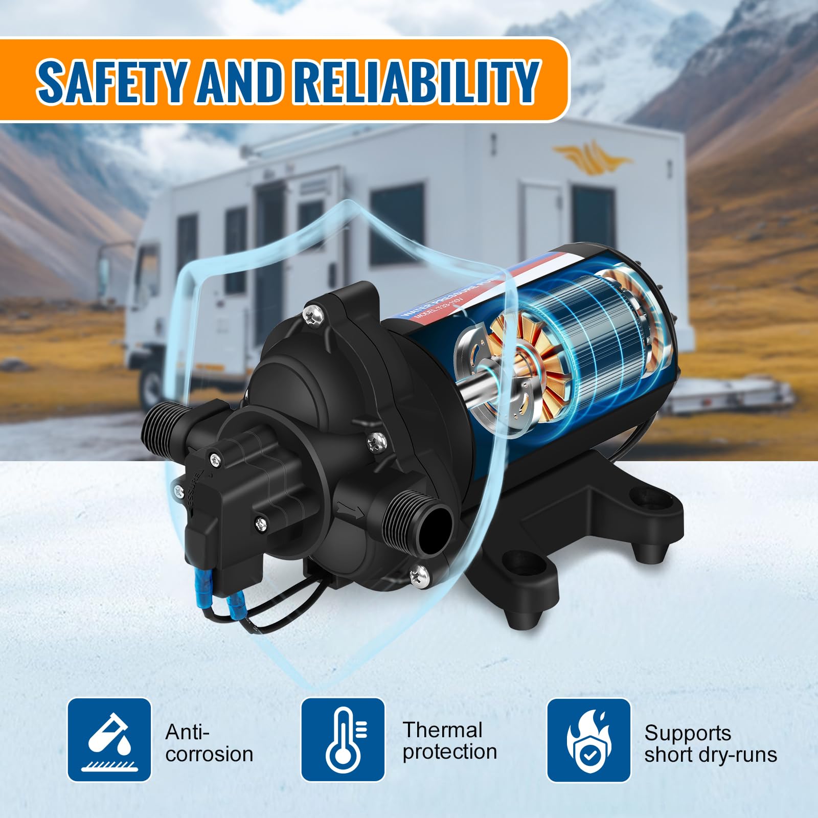 YOUNGTREE 110V Industrial Water Pressure Diaphragm Pump 4.0GPM 50PSI - Electric Water Transfer Pump for RV, Irrigation, Home, Pool Draining & Sprinkler System - Includes Garden Hose Adapters - Perfect for Watering Gardens, Filling Tanks & Emergency Flood Control