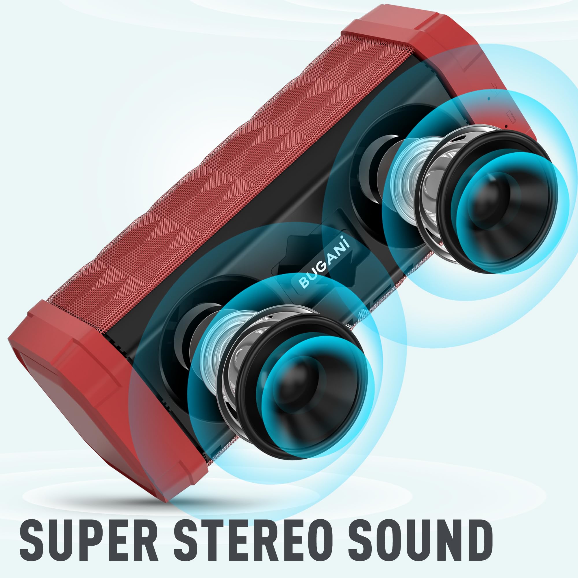 BUGANI M99 Bluetooth Speaker - Wireless Portable Speaker with Stereo Sound, 24H Playtime, 100ft Range, IPX5 Waterproof & Built-in Mic - Perfect for Home, Outdoor, Travel, Camping, Beach & Parties (Red)