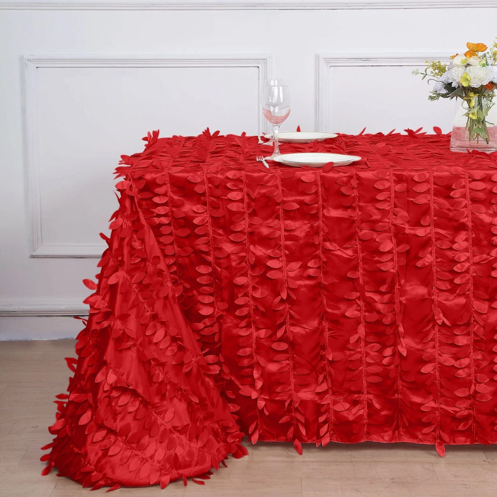 90x156 Inch Taffeta Rectangular Tablecloth with 3D Leaves Design - Elegant Dining Table Cover for Weddings, Parties & Home Decor