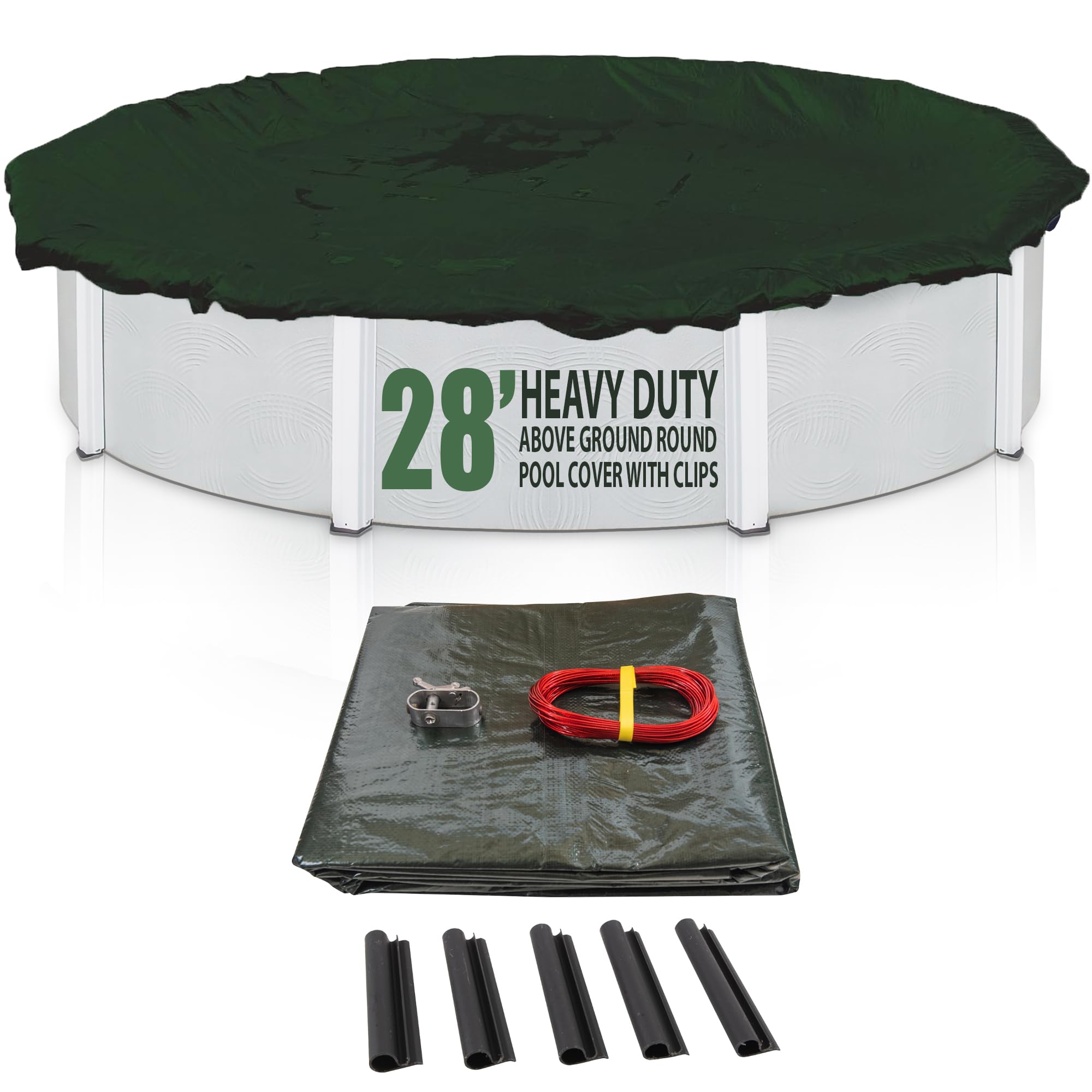 Heavy Duty Above Ground Solid Pool Cover for 28 Foot Round Swimming Pools - Winter Pool Cover with Sturdy Cable & Winch - SunSolar Energy Technologies - 12 Year Warranty - Perfect for Winter Protection, Debris Prevention, and Extending Pool Life