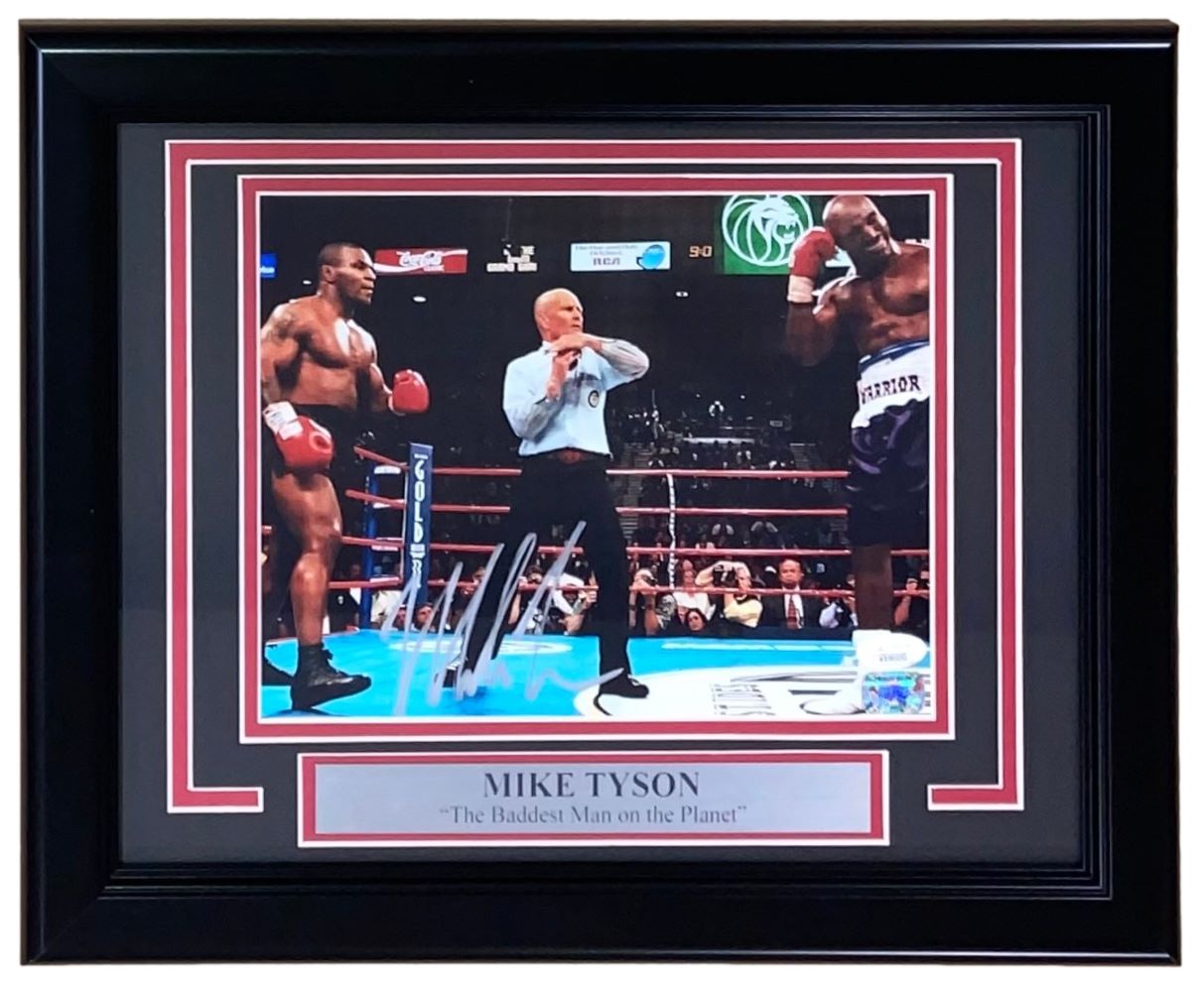 Mike Tyson Signed Framed 8x10 Photo - Evander Holyfield Ear Bite Fight Moment - JSA Certified Autograph - Boxing Memorabilia for Man Cave, Sports Bar, or Collector's Display