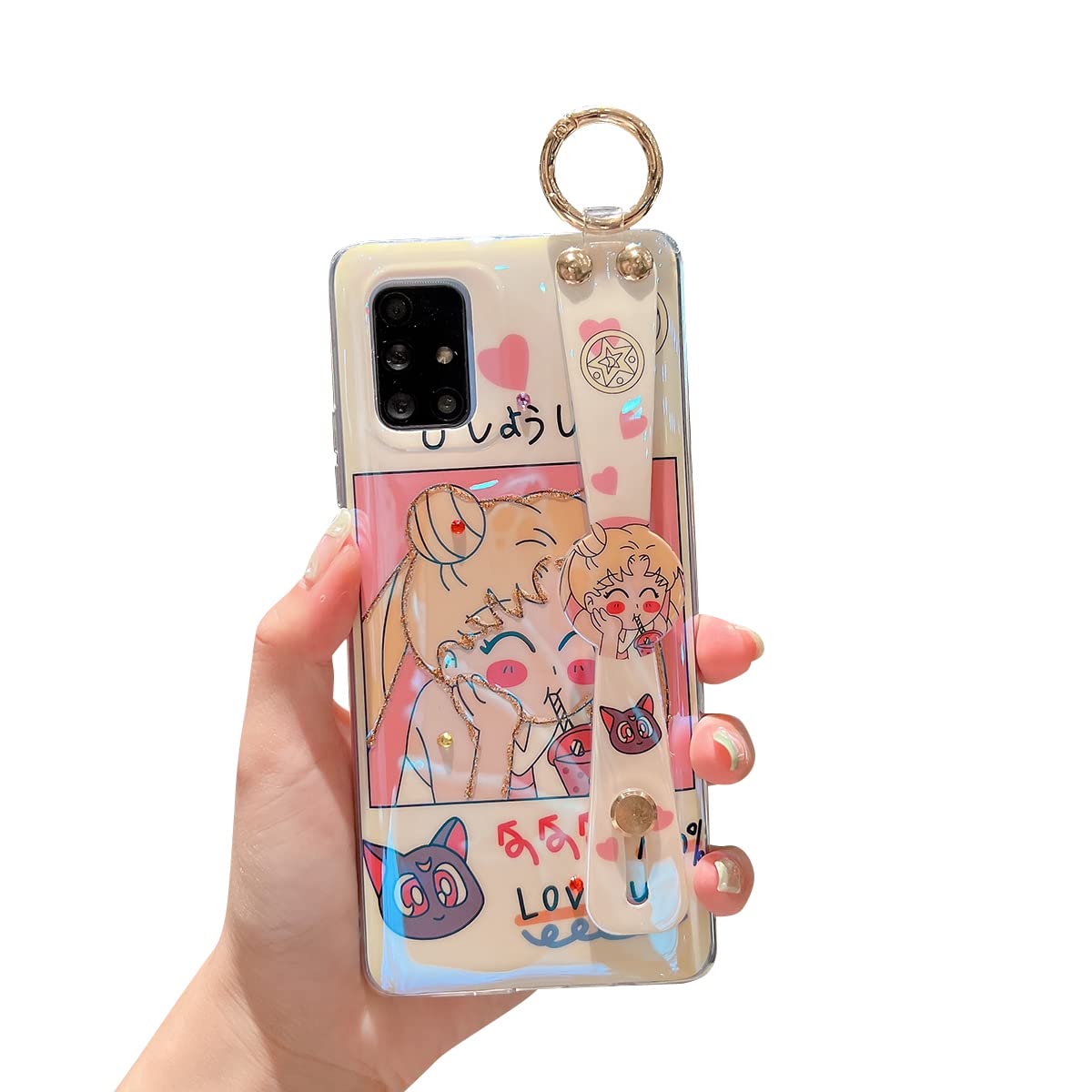 Cute Glitter Bling IMD Soft TPU Shockproof Protective Phone Case with Wrist Strap & Kickstand for Samsung Galaxy A71 5G (Not 4G & UW Verizon) - Cartoon Girl Design for Women & Girls | Perfect for Daily Use, Work, and Travel