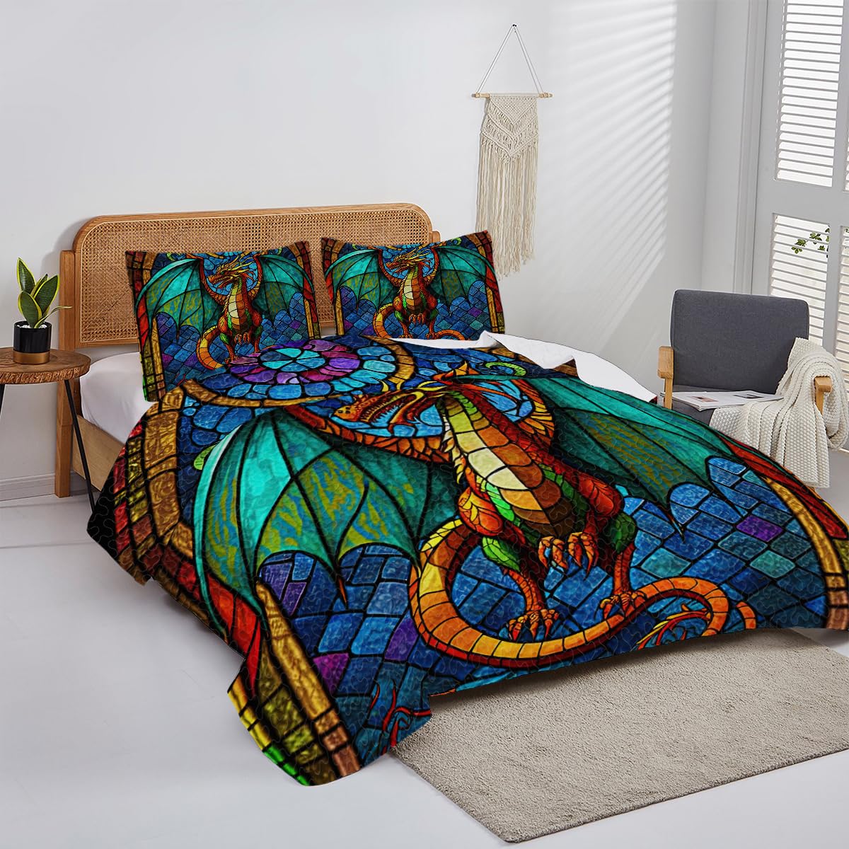 Dragon Queen Quilt Set - Twin Size Dragon Glass Style Bedding with Custom Design | Gothic Fantasy Bedspread for Boys & Girls | Perfect for Themed Bedrooms, Game Rooms & Medieval Decor