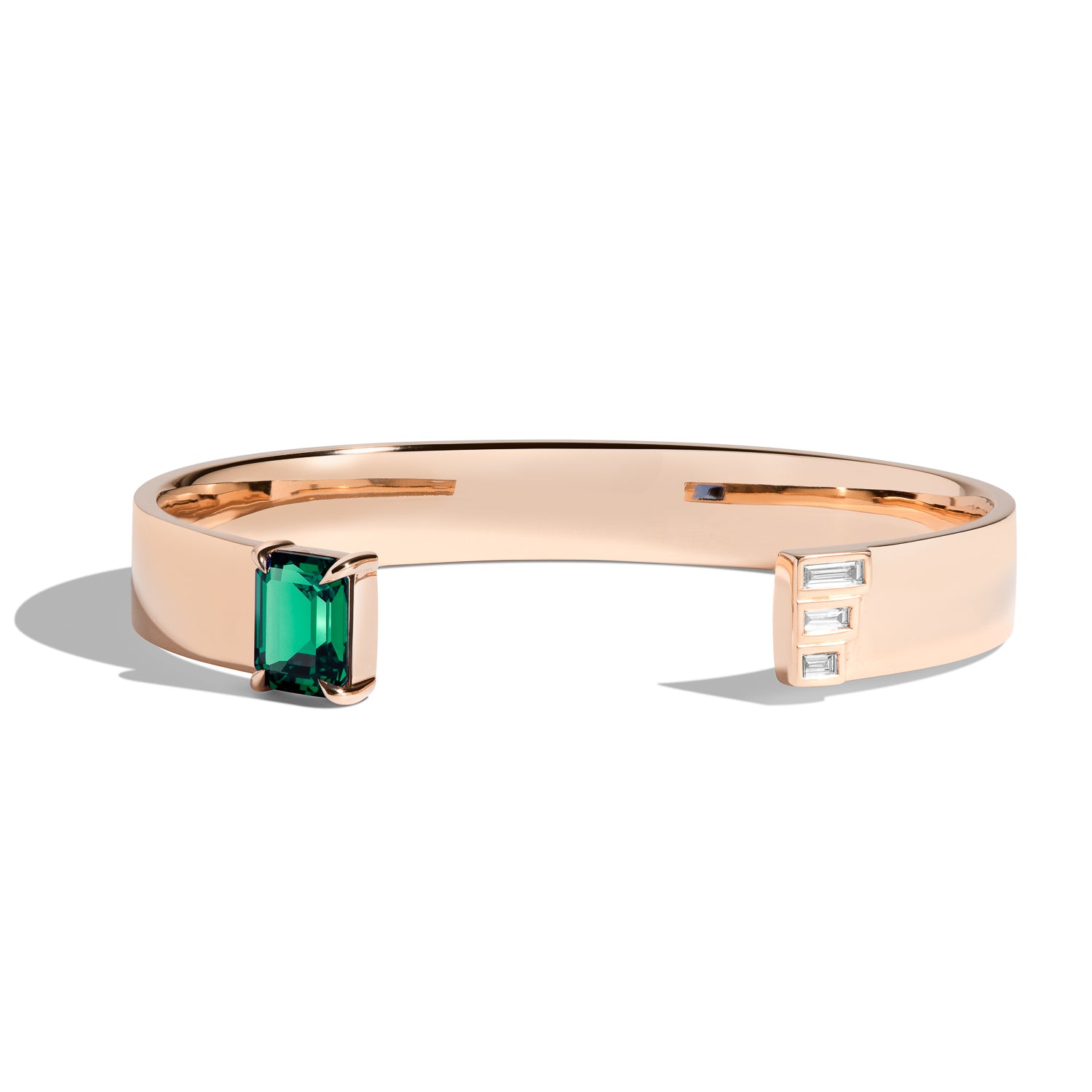 Emerald Cut Cuff Bracelet with Baguette Diamonds - Elegant Jewelry for Women, Perfect for Weddings & Special Occasions