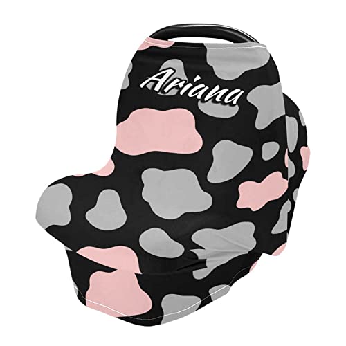 Custom Pink & Gray Stretchy Baby Car Seat Canopy - Personalized Infant Car Seat Cover, Stroller Cover & Nursing Cover - Perfect for Car Seats, High Chairs & Strollers - Soft, Breathable & Multi-Use Baby Shower Gift