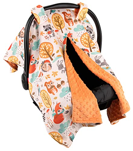 Premium Minky Baby Car Seat Cover - Soft Woodland Critters Design, 40