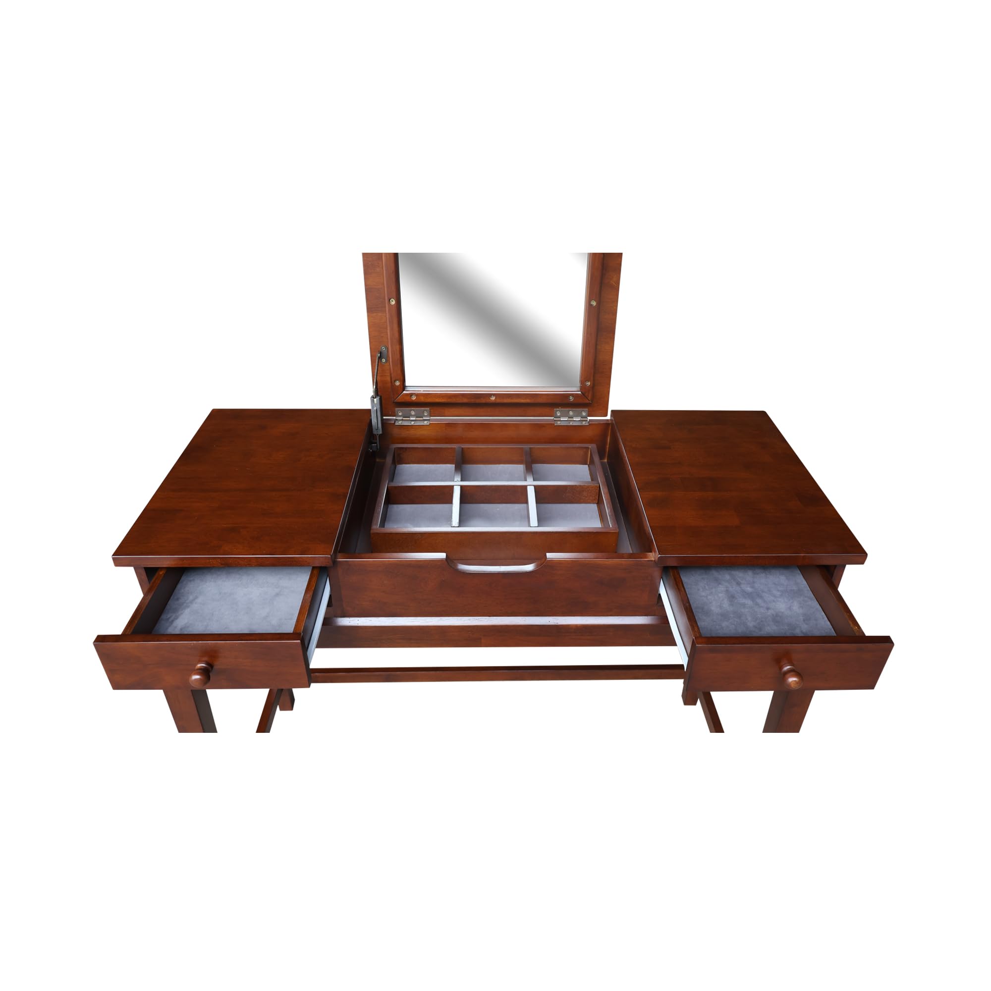 International Concepts Espresso Vanity Table with Matching Bench - Elegant Dressing Table Set for Bedroom, Makeup Vanity & Home Decor