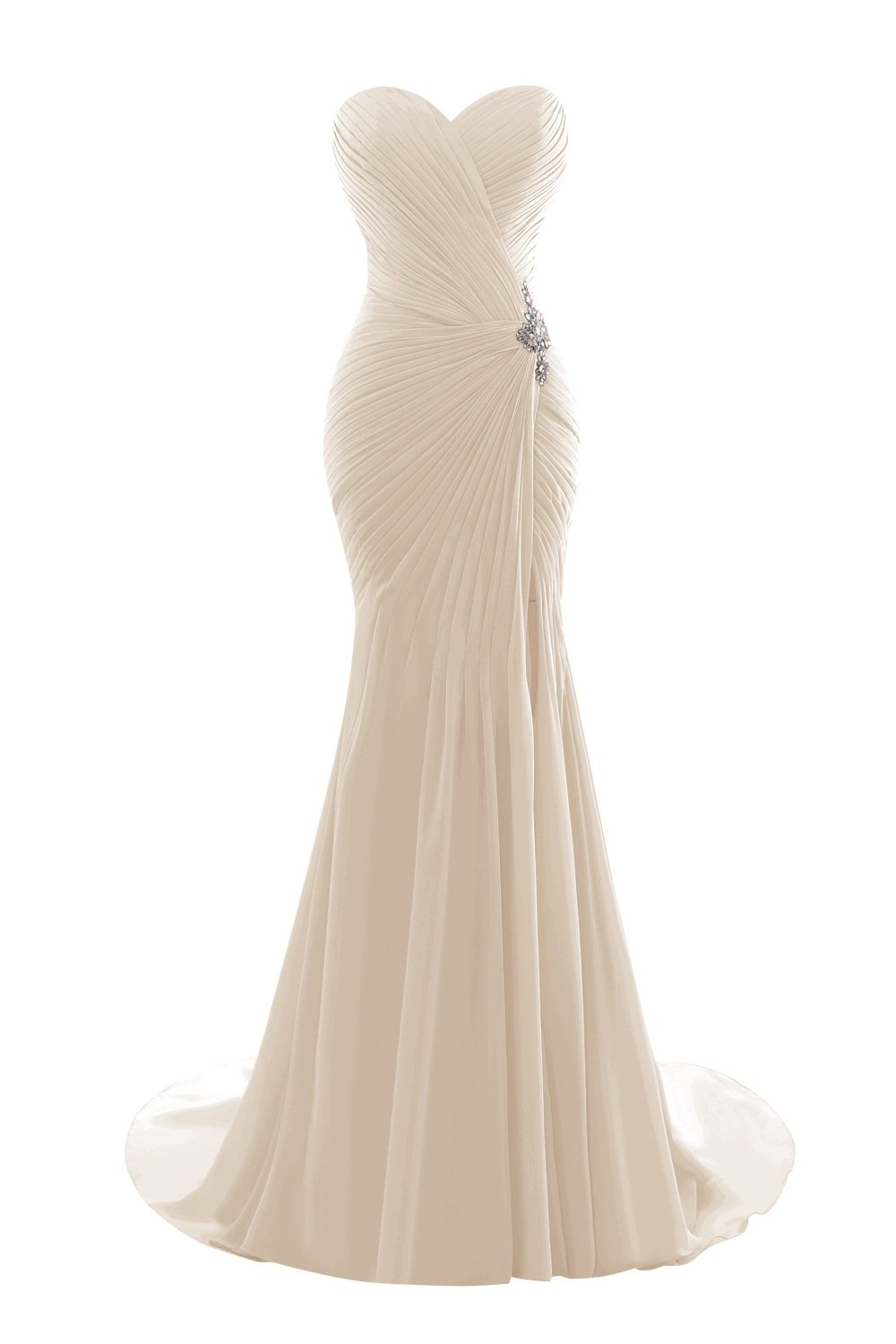 Elegant Champagne Mermaid Evening Gown with Pleated Side Slit for Women - Perfect for Prom, Formal Events & Special Occasions