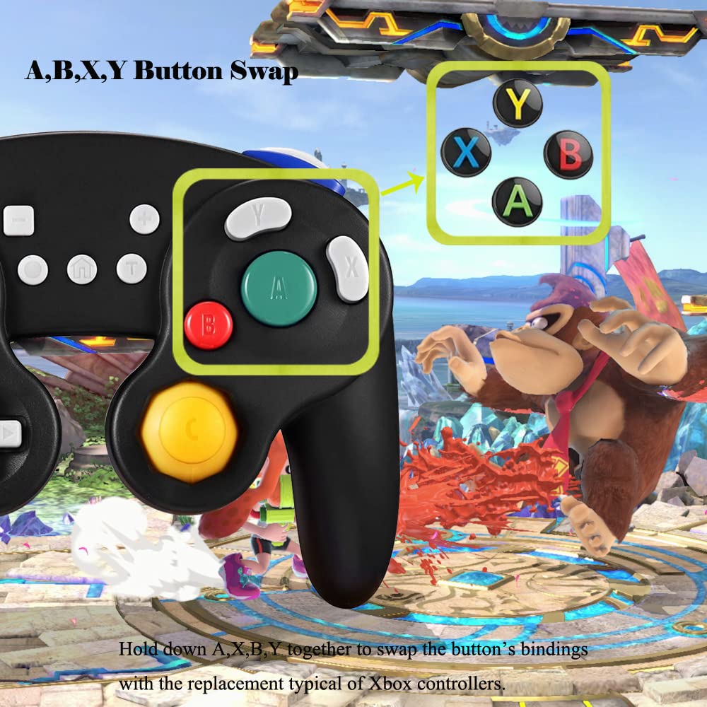 EXLENE Wireless Gamecube Controller for Nintendo Switch, Switch Lite, PC, Android, iOS & Steam - Pro Controller with Wake Up, Motion Control, Adjustable Rumble, Turbo & Auto Turbo (Upgraded Black) | Perfect for Gaming, Streaming & Multiplayer Sessions