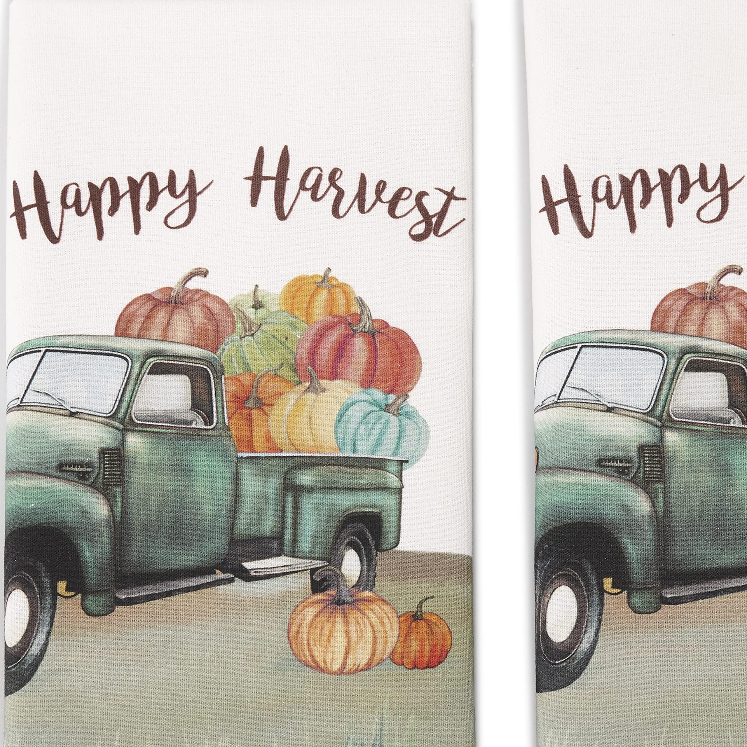 Premium Harvest Kitchen Towels Set of 2 - Thanksgiving Farmhouse Decor with Rustic Truck Design - Absorbent Cotton Dish Towels for Holiday Cooking & Fall Home Decor