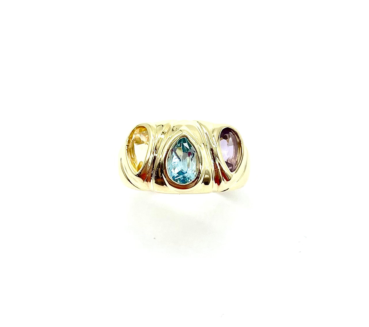 Natural Amethyst, Blue Topaz & Citrine Sterling Silver Ring for Women | Elegant Birthstone Jewelry Gift for Birthday, Anniversary & Special Occasions