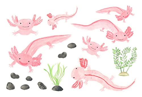 Adorable Pink Watercolor Axolotl Stickers - 2 Pack for Planners, Bullet Journals, Laptops, Skateboards - Perfect for Scrapbooking, DIY Crafts & School Supplies