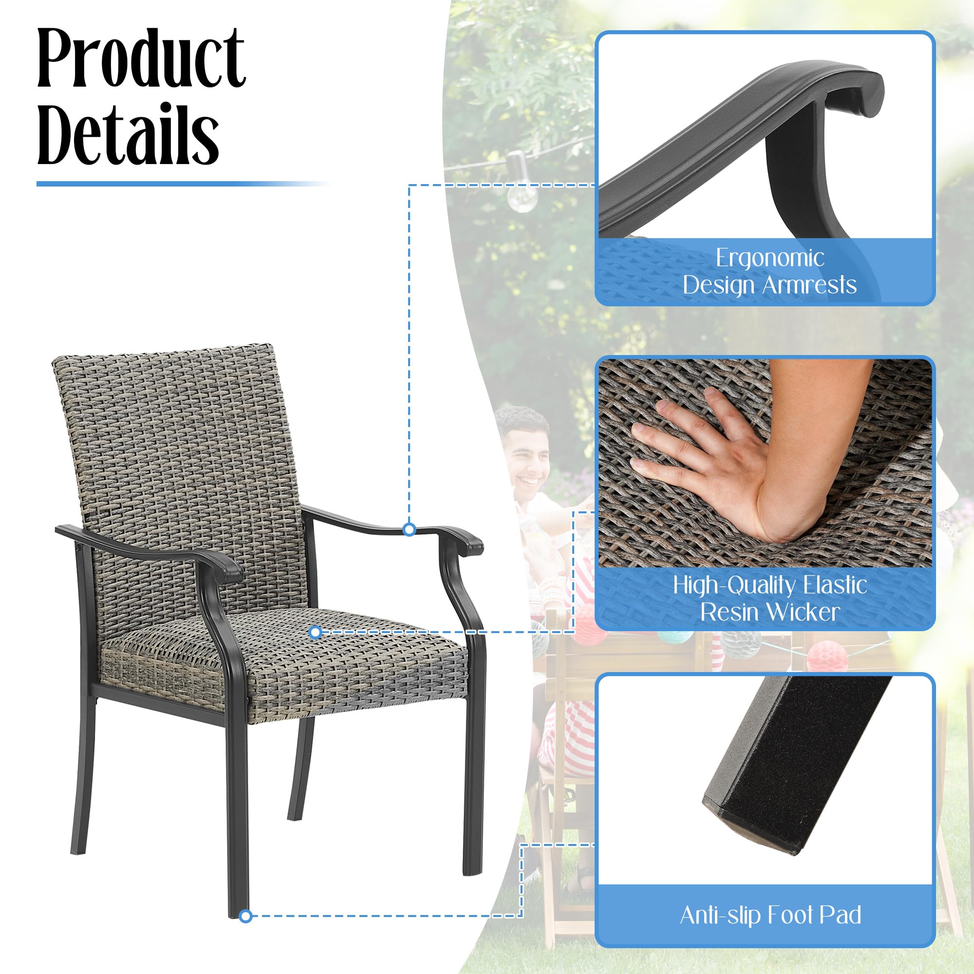 2 PCS Outdoor Patio Dining Chairs - Quick Dry Foam Padded Rattan Chairs for Garden, Poolside & Backyard Relaxation