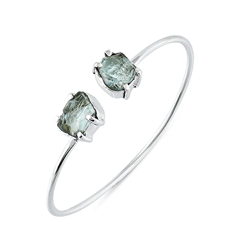 Natural Raw Aquamarine Cuff Bracelet - Healing Crystal Bangle for Women | Handmade Gemstone Jewelry | Perfect for Meditation, Yoga & Spiritual Healing
