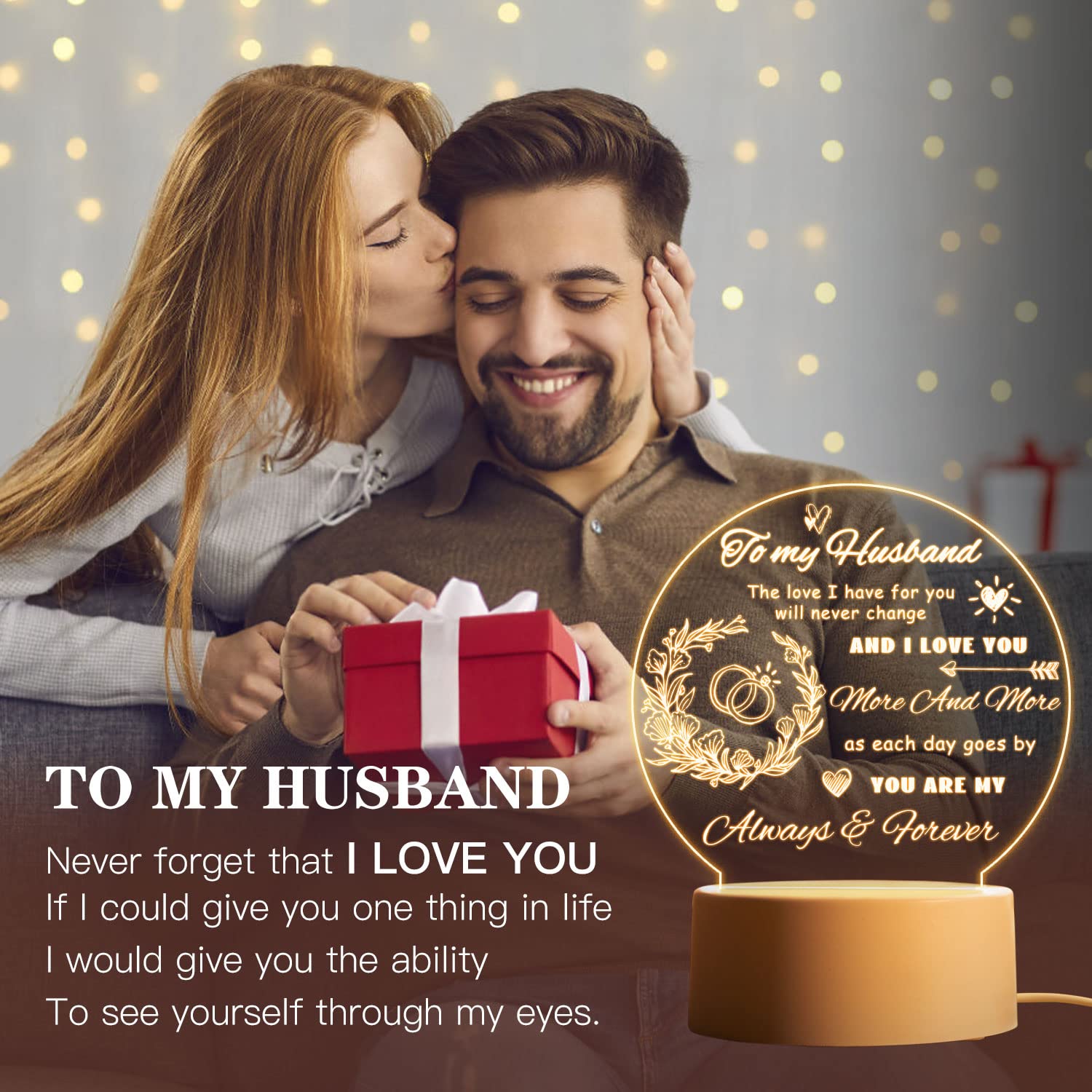 Romantic Acrylic Night Light for Husband - Personalized Wedding Anniversary, Birthday & Engagement Gift Idea from Wife | Valentine's Day Present for Him | Bedroom Decor & Romantic Atmosphere Creator