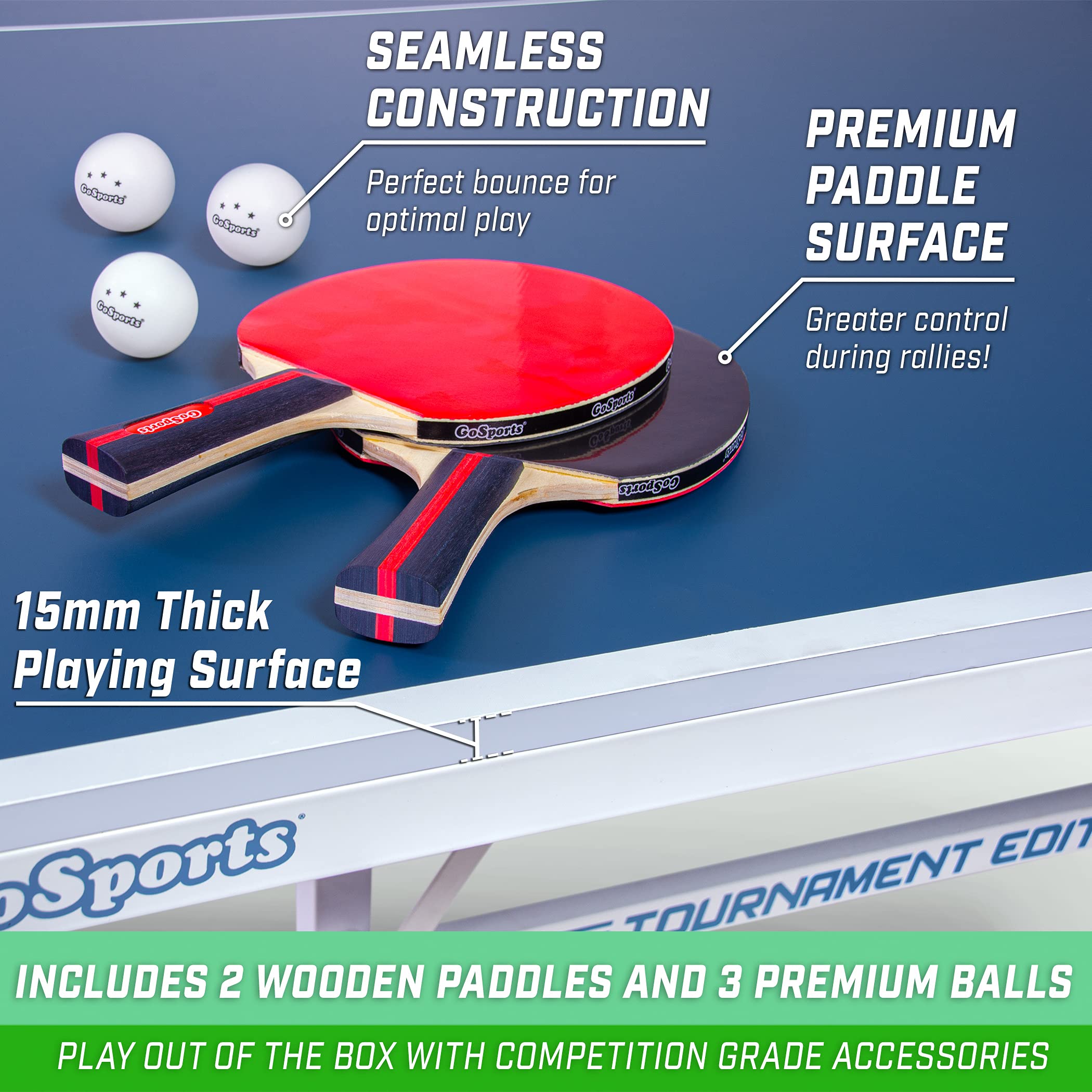 GoSports Premium Table Tennis Set for Indoor & Outdoor Play - Includes Regulation Net, 2 Pro Paddles, 3 Competition Balls & Carrying Case | Perfect for Backyard Games, Family Fun & Competitive Training