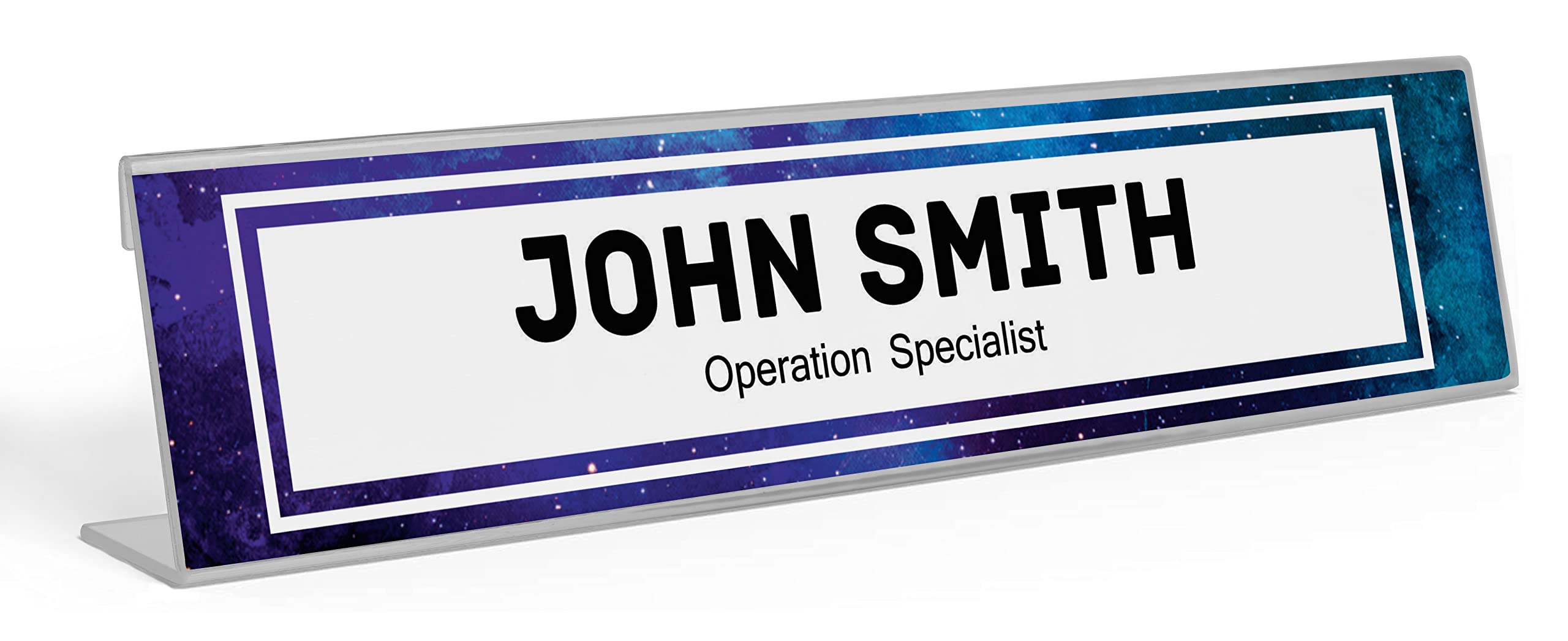 Custom Acrylic Office Desk Name Plate - Personalized 2x10 Inch Pretty Universe Design - Perfect for Office Decor, Workstation Organization & Professional Gifts