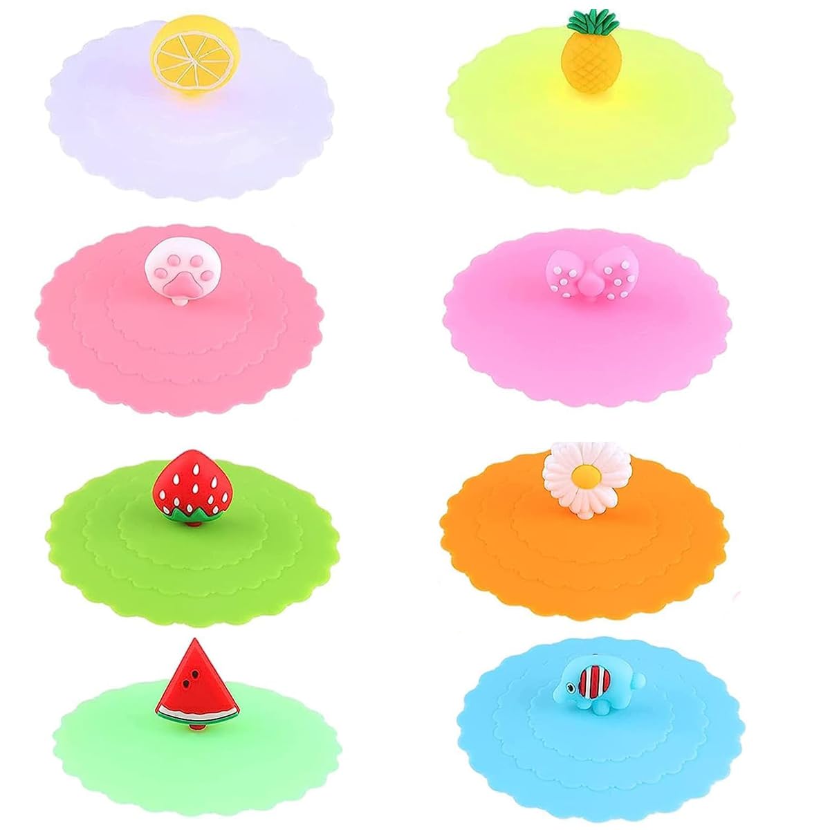 8 Pack Silicone Cup Lids - Colorful Reusable Dust-Proof Silicone Mug Covers for Coffee, Tea & Travel Mugs - Perfect for Home, Office & Camping Use