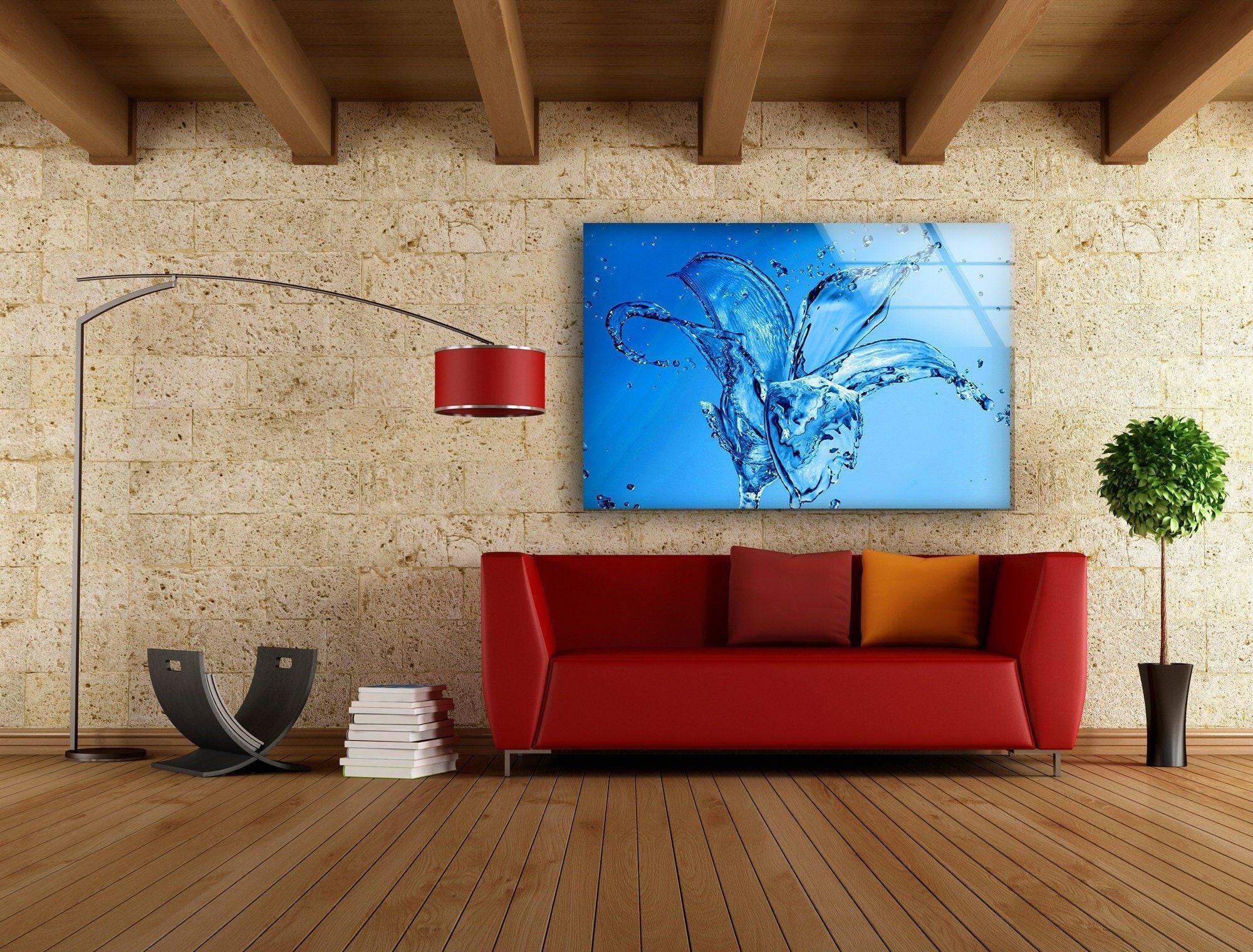 Abstract Water Splash Glass Wall Art - Modern Home Decor for Living Room, Bedroom & Office - Elegant Handmade Glass Painting for Contemporary Interior Design