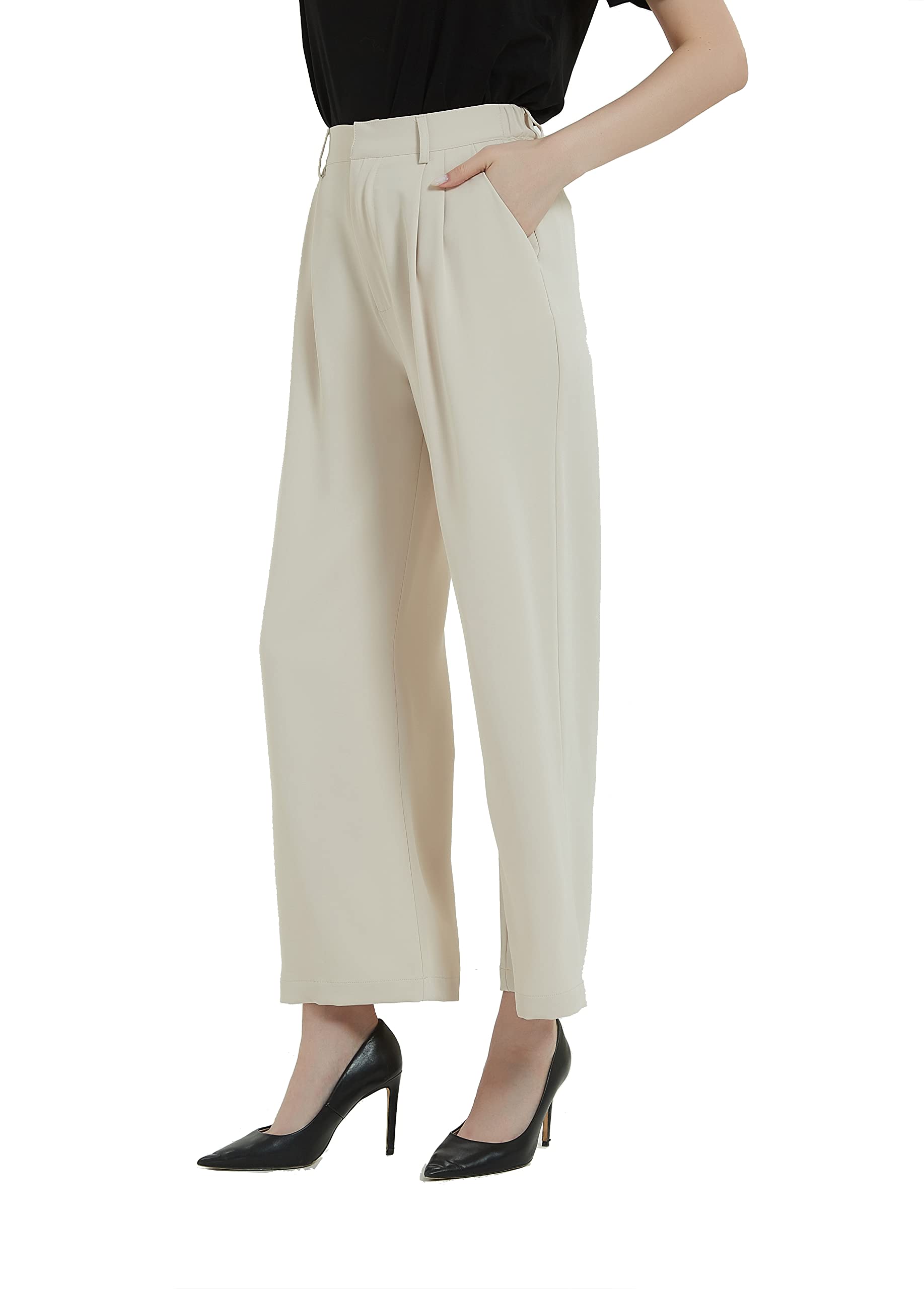 Tronjori Women's High Waist Straight Leg Dress Pants - Wide Leg Trousers with Regular Waistband for Office, Business Casual & Everyday Wear