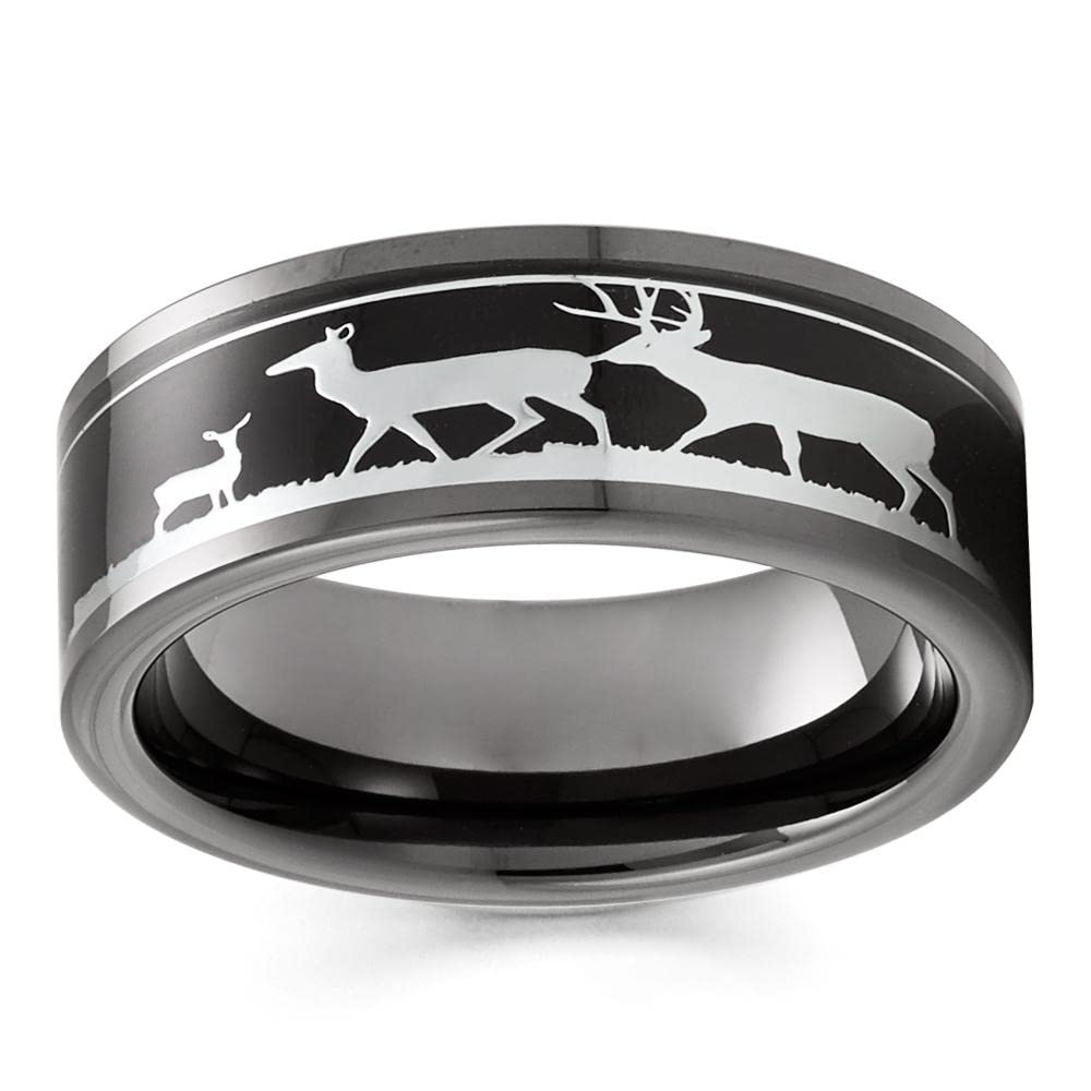 Tungsten Wedding Ring for Men - 8mm Gunmetal Black Hunting Band - Durable & Scratch-Resistant Wedding Ring for Hunters, Outdoorsmen & Grooms - Perfect for Outdoor Adventures, Weddings & Daily Wear