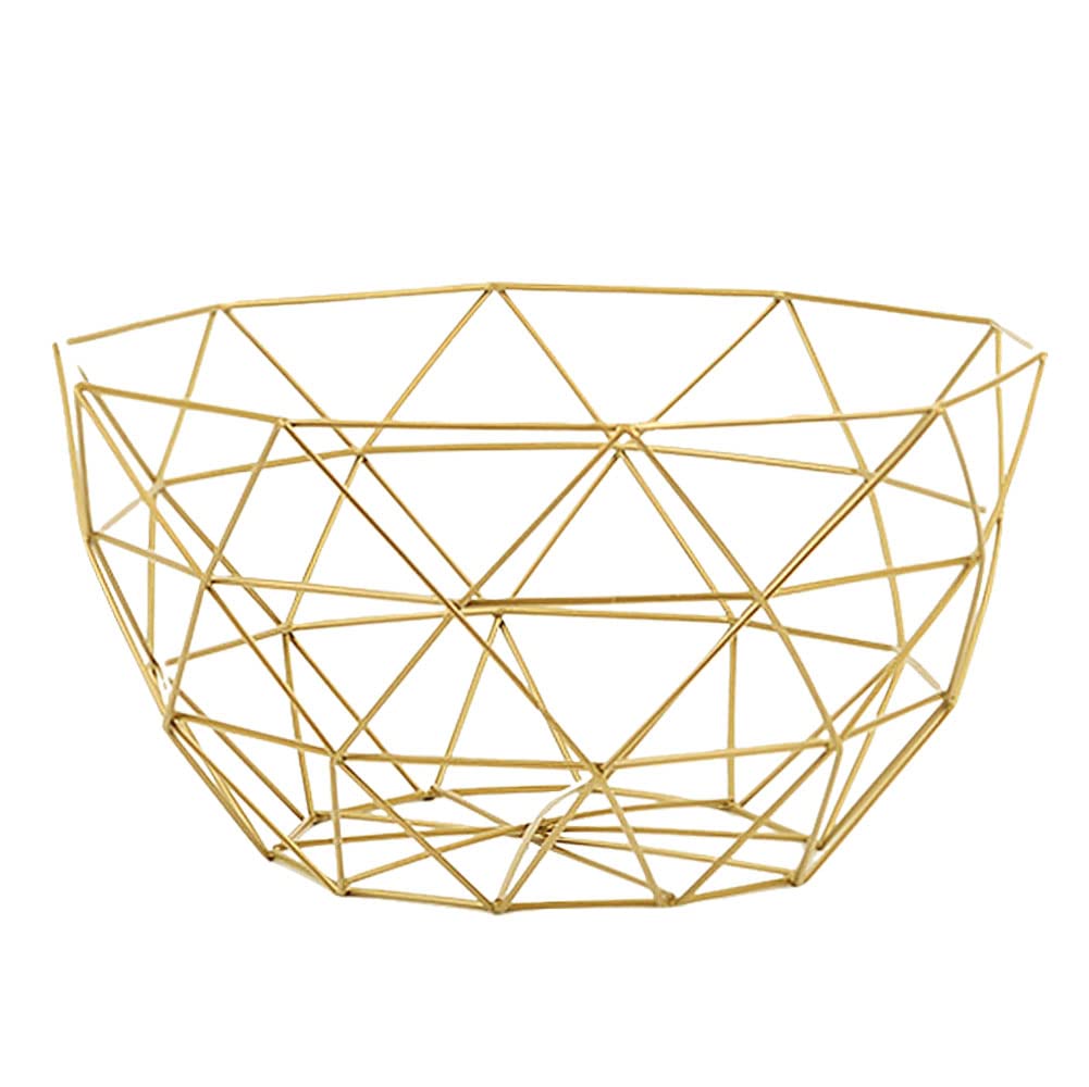 Geometric Metal Wire Fruit Basket - Large Gold Iron Art Kitchen Countertop Storage Bowl for Apples, Bananas & Oranges - Perfect for Dining Table, Pantry & Farmhouse Decor