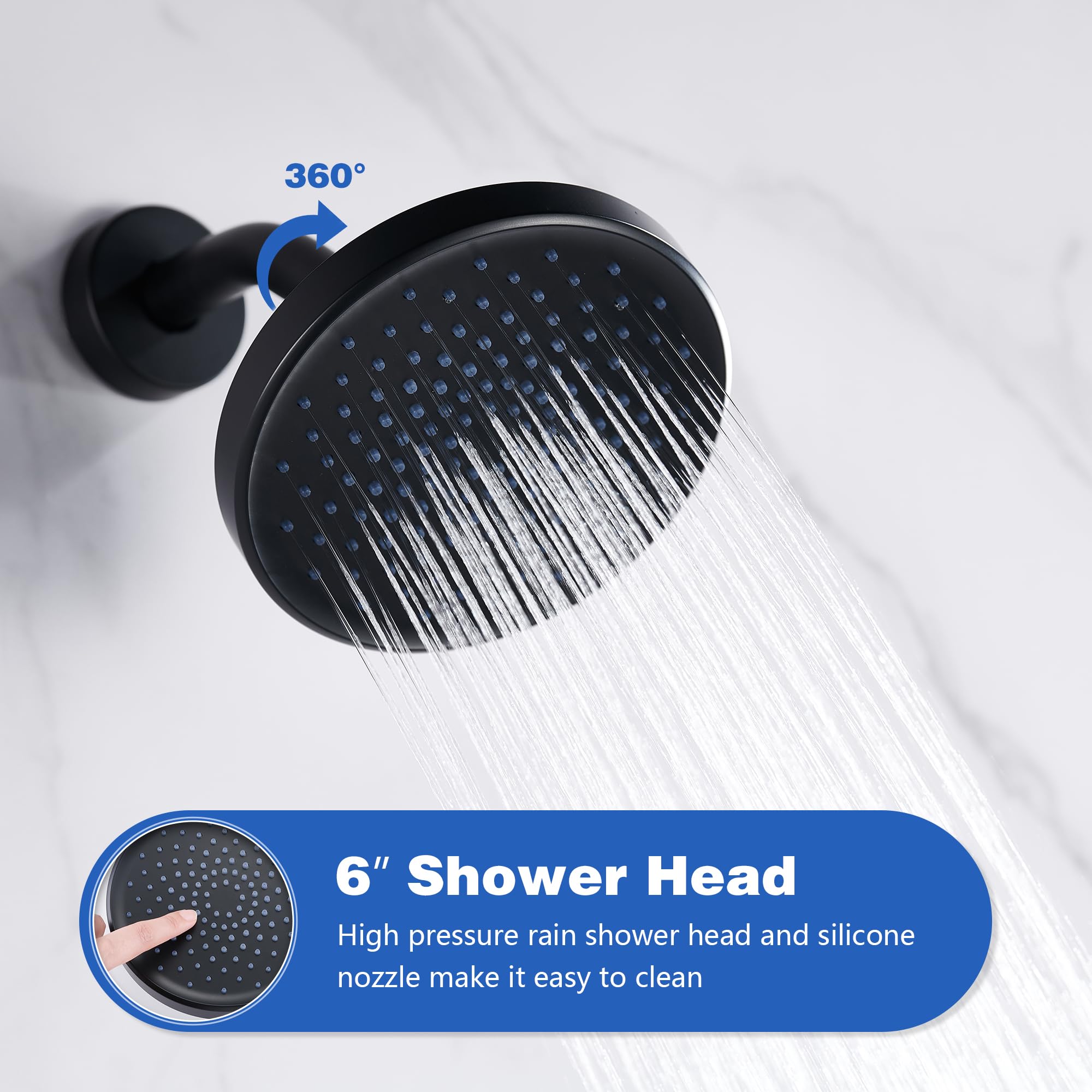 Premium Matte Black Shower Faucet Set with 6-Inch Rainfall Shower Head - Single Handle High Pressure Shower System with Valve - Perfect for Modern Bathroom Renovations & Spa-Like Shower Experience