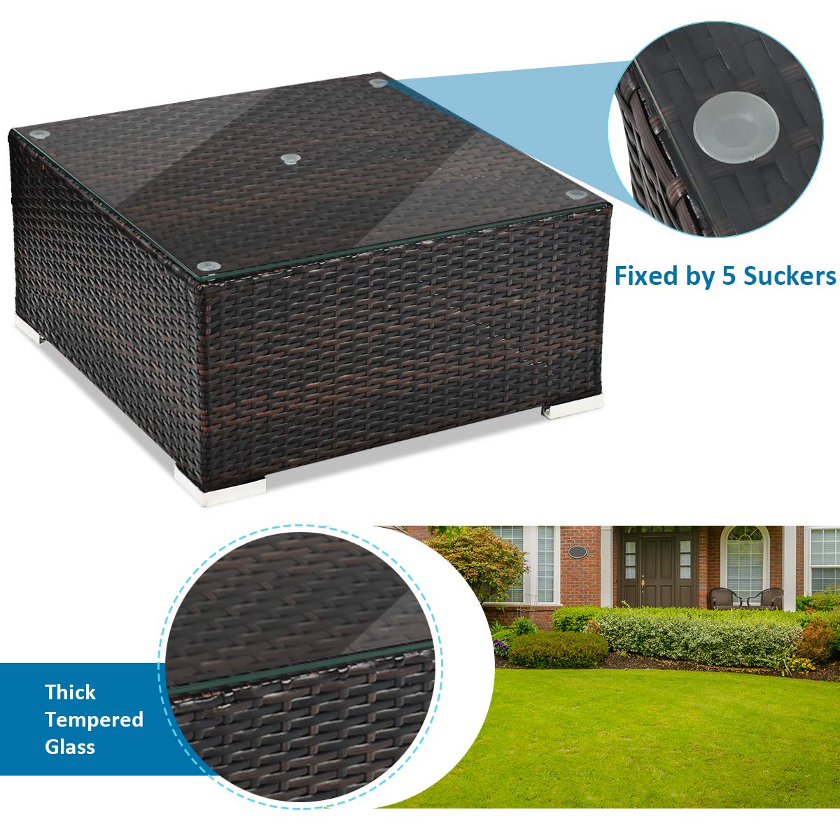 Tangkula 5-Piece Outdoor Patio Furniture Set - Sturdy Wicker Sectional Sofa with Glass Top Coffee Table, 360lb Weight Capacity - Turquoise Patio, Garden & Poolside Furniture for 4 People - Perfect for Backyard Relaxation, Outdoor Entertaining & Pool Parties