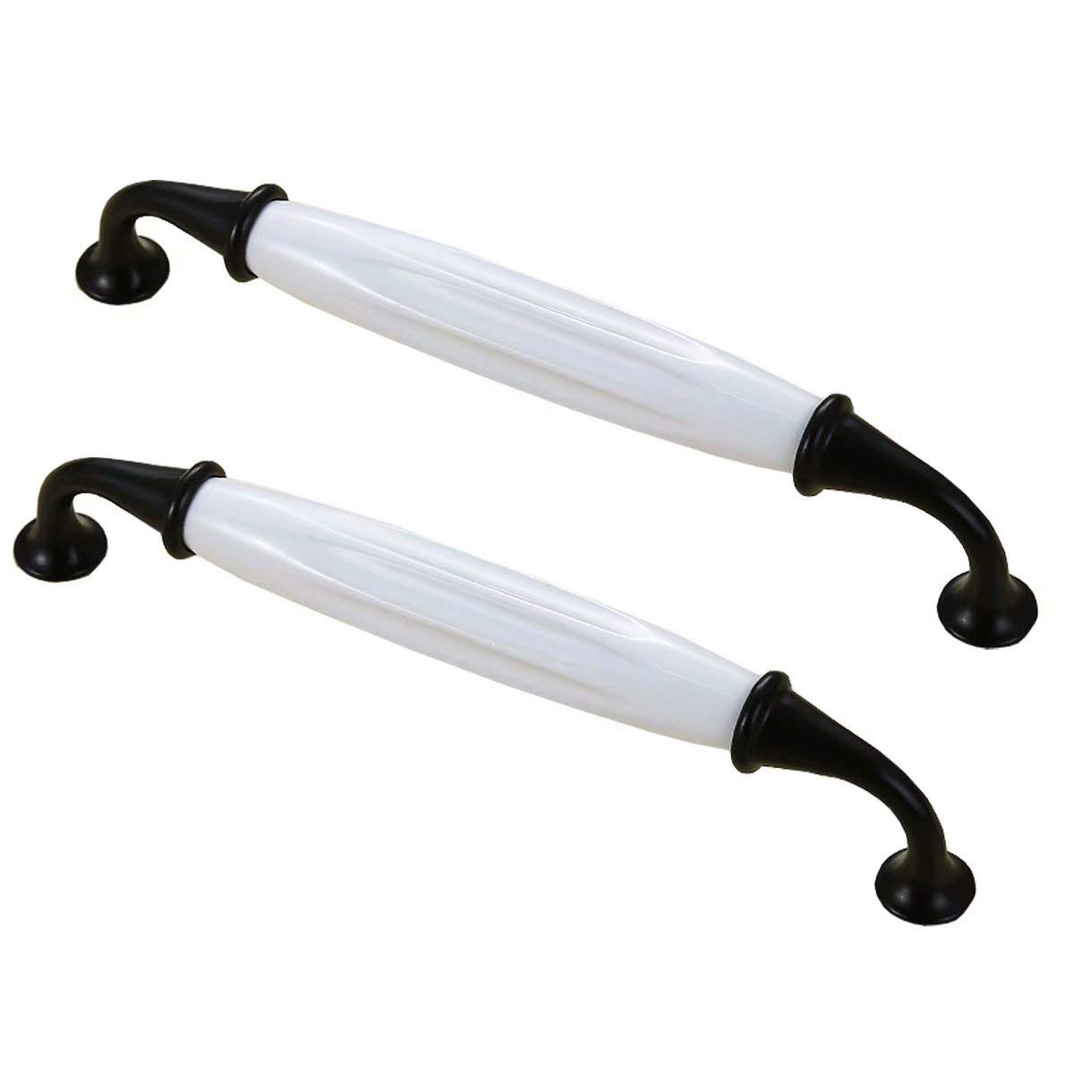 Vintage White Ceramic Cabinet Knobs (2pcs) - Antique Drawer Pulls with Screws for Kitchen, Dresser, Wardrobe & Furniture - Decorative Cupboard Handles for Home & Office Use