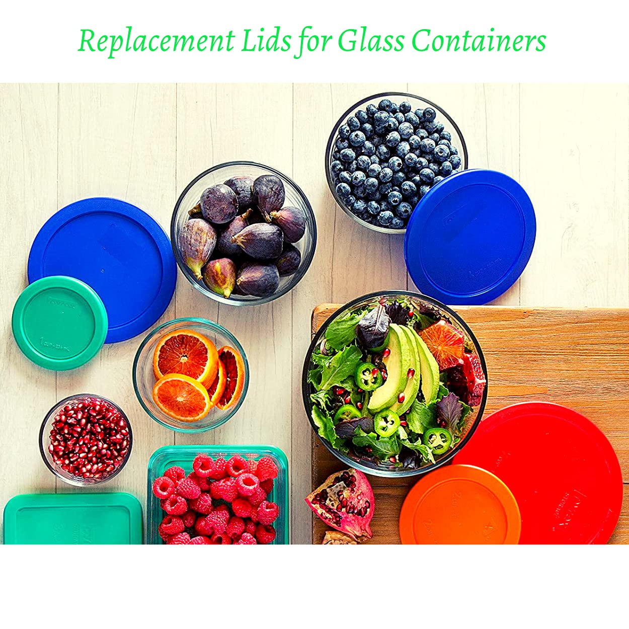 Pyrex and Anchor Round Glass Container Lids (4-Cup, Green, 4-Pack) - Airtight Food Storage for Meal Prep, Leftovers & Pantry Organization