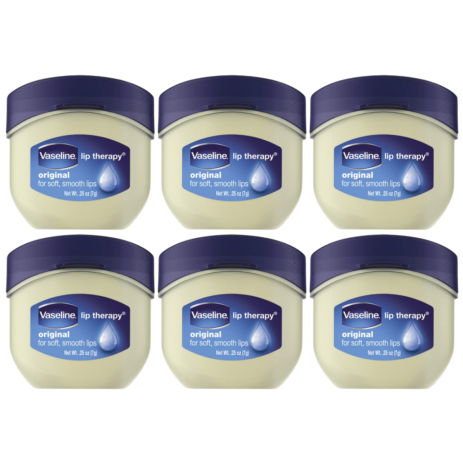 Vaseline Lip Therapy 6-Pack – Mini Travel-Size Lip Balm for Dry & Chapped Lips, Petroleum Jelly Moisturizer (0.25 Oz Each) – Perfect for Winter Care, On-The-Go Hydration & Gift Sets